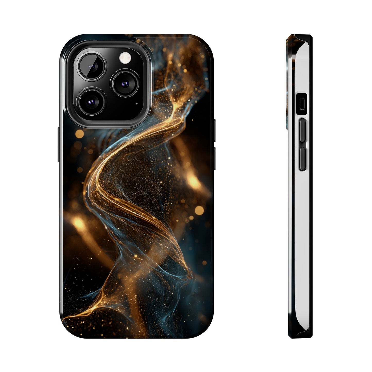 Stylish Tough Phone Case with Elegant Gold Swirl Design