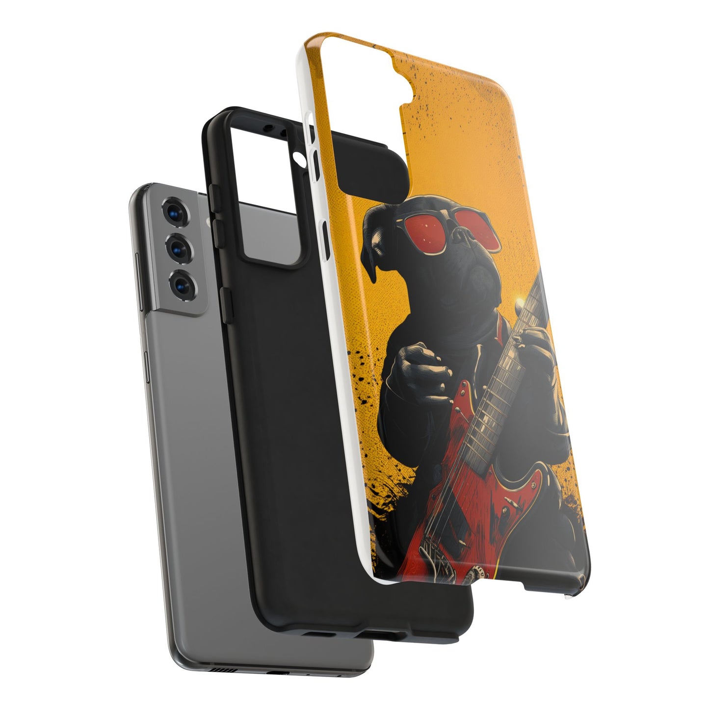 French Bulldog with Red Sunglasses Playing Red Guitar Tough Phone Case