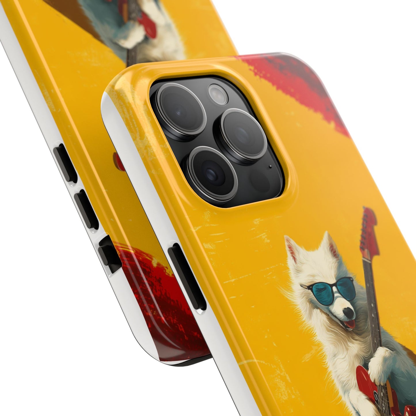White Dog with Blue Sunglasses Playing Red Guitar Tough Phone Case