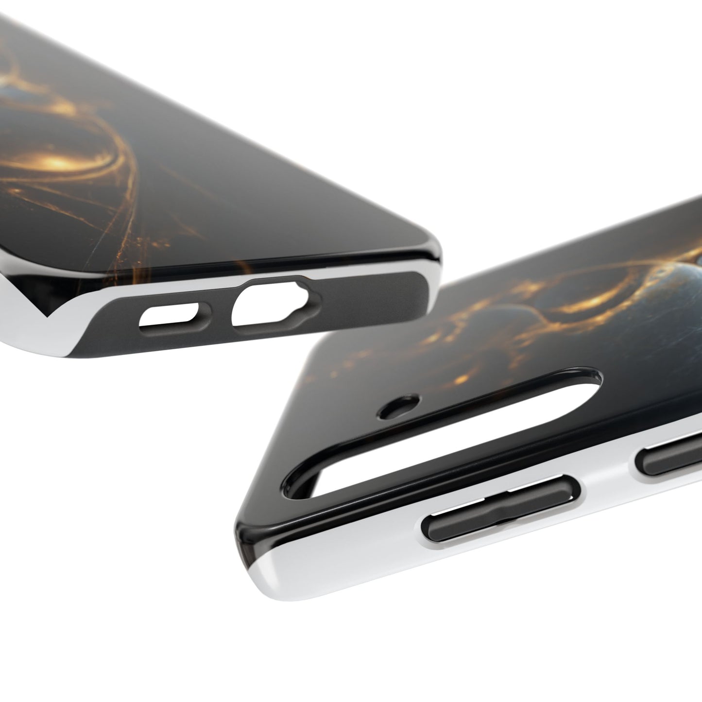 Stylish Tough Phone Case with Elegant Golden Swirls