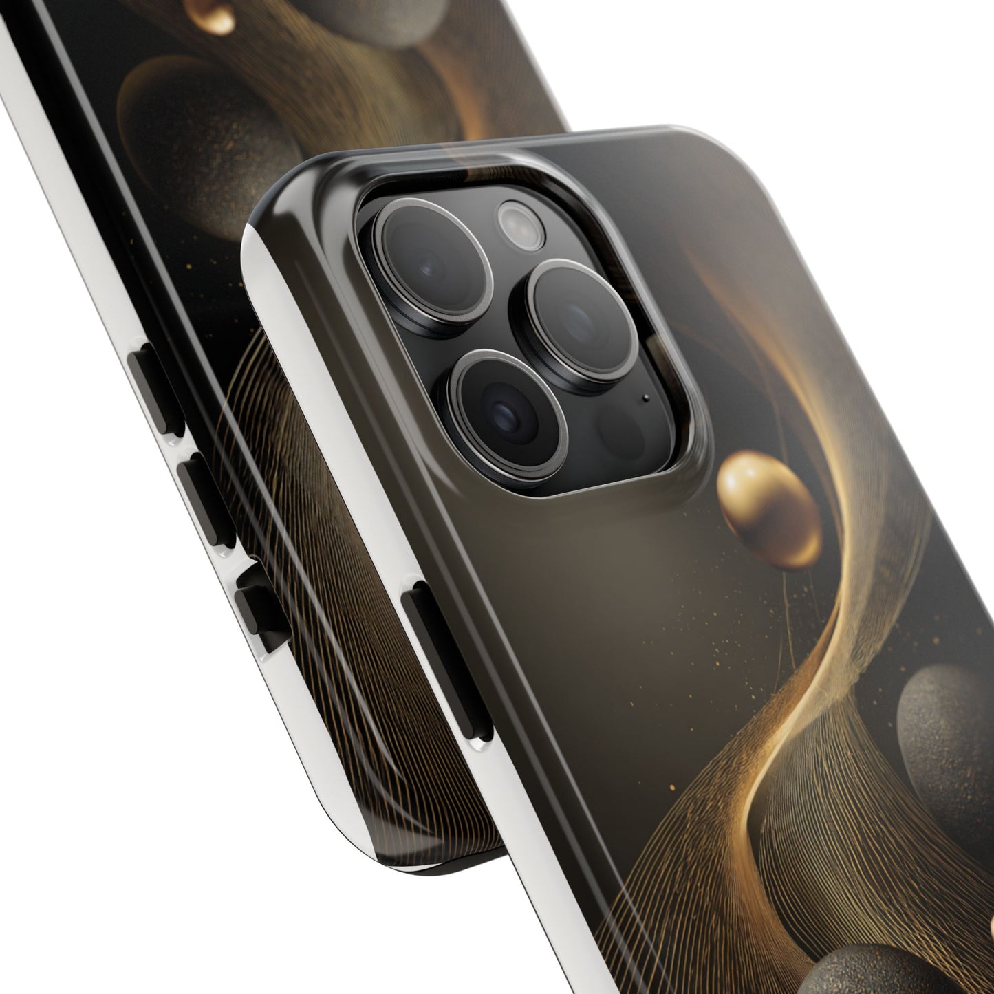 Cosmic Gold Waves Abstract Phone Case – Elegant Black Art