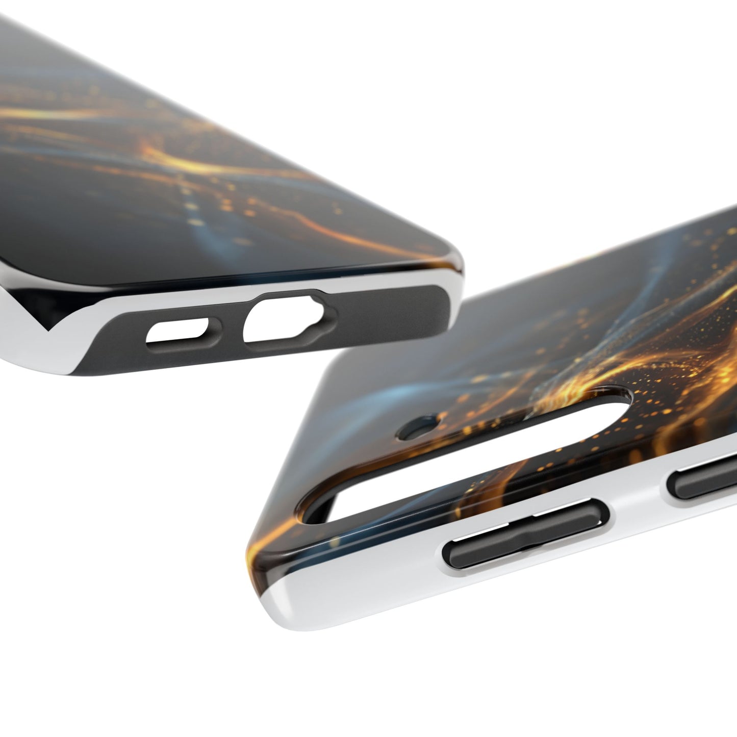 Stylish Tough Phone Case with Golden Swirl Design