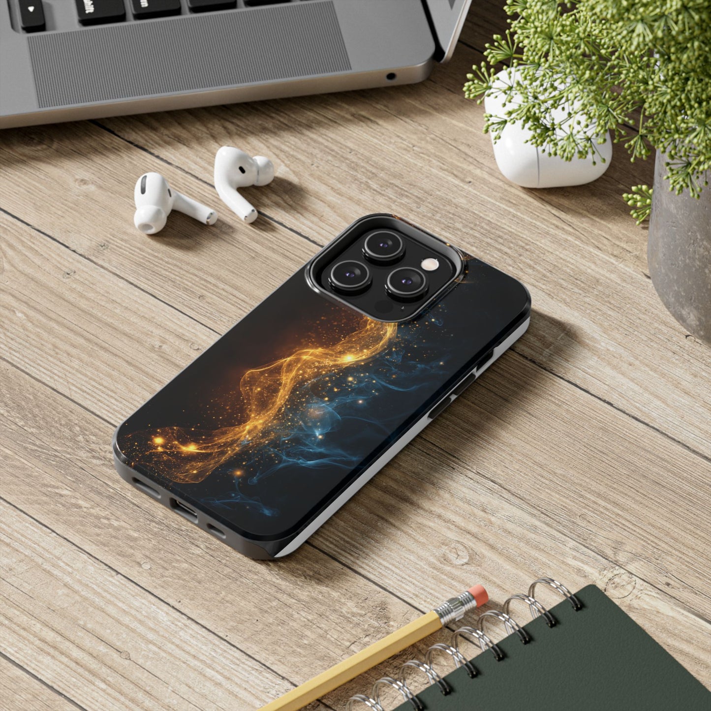 Dynamic Gold and Blue Tough Phone Case - Durable Protection with a Stunning Design