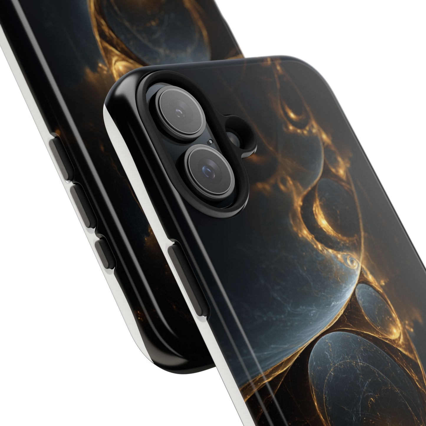Stylish Tough Phone Case with Elegant Golden Swirls