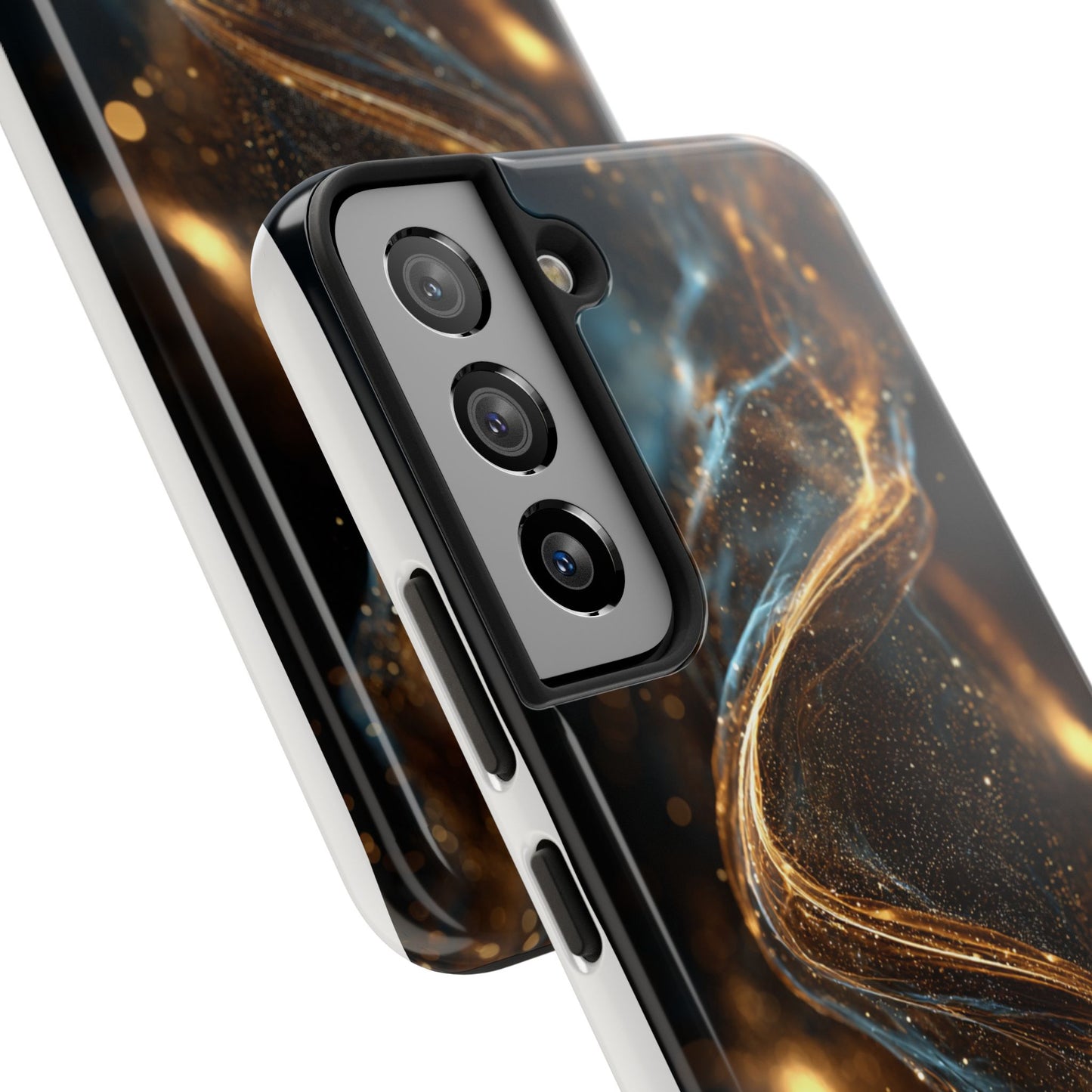 Stylish Tough Phone Case with Elegant Gold Swirl Design