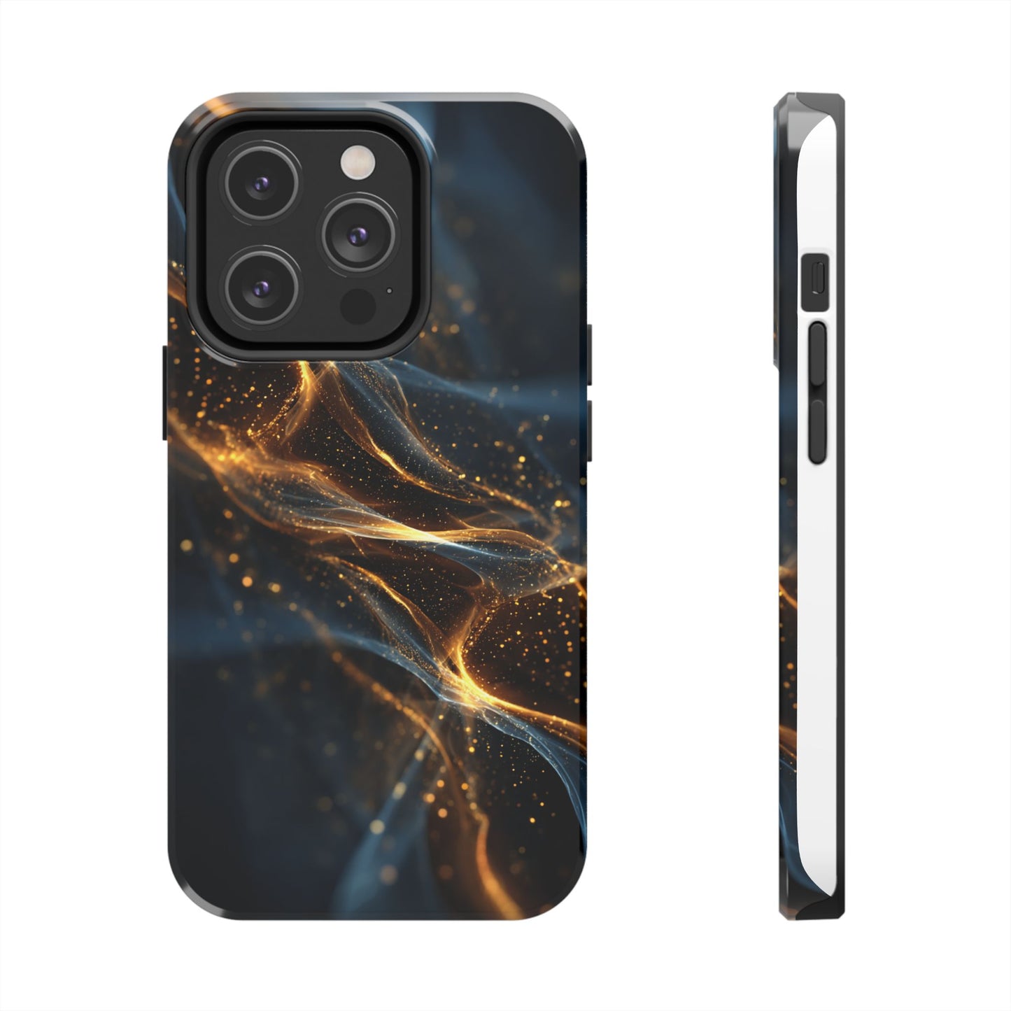 Stylish Tough Phone Case with Golden Swirl Design