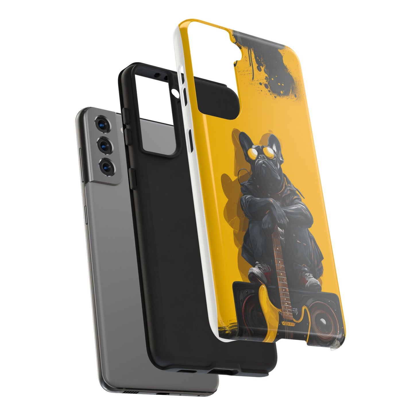 Rebellious Dog with Guitar Tough Phone Case – Wearable Art for Pet & Music Lovers