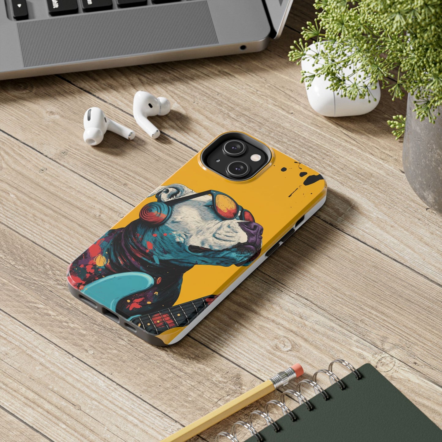 French Bulldog with Orange Sunglasses and Headphones Tough Phone Case