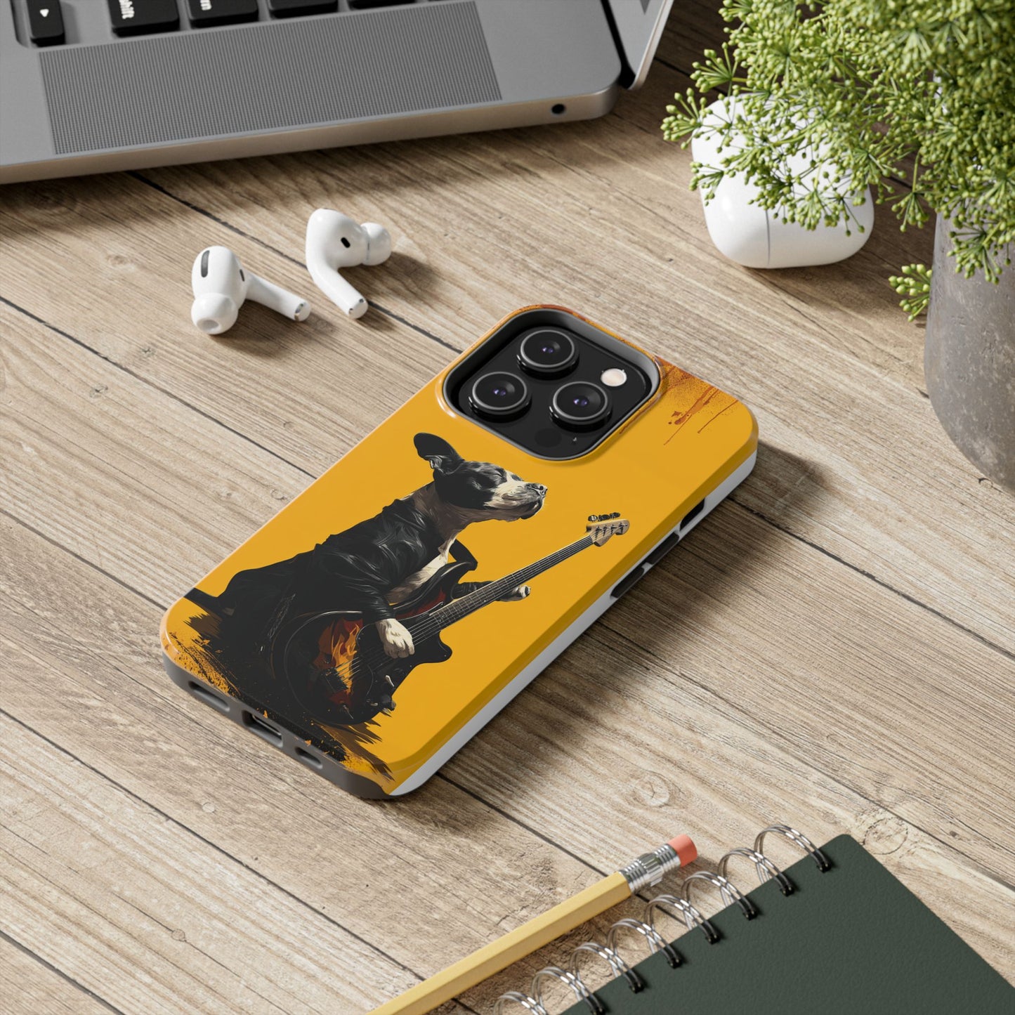 Rock Star Dog with Guitar Tough Phone Case – Wearable Art for Pet & Music Enthusiasts