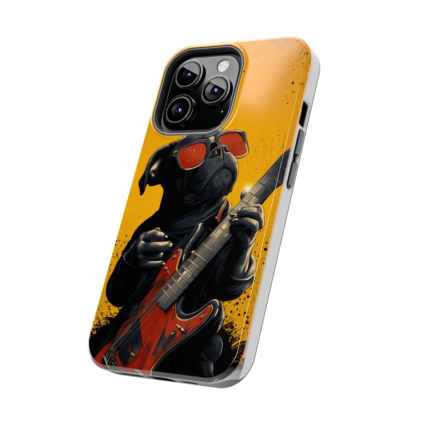 French Bulldog with Red Sunglasses Playing Red Guitar Tough Phone Case