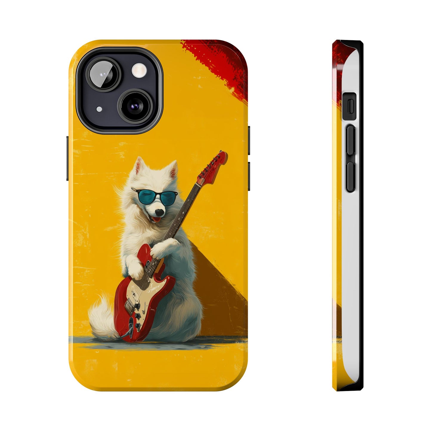 White Dog with Blue Sunglasses Playing Red Guitar Tough Phone Case