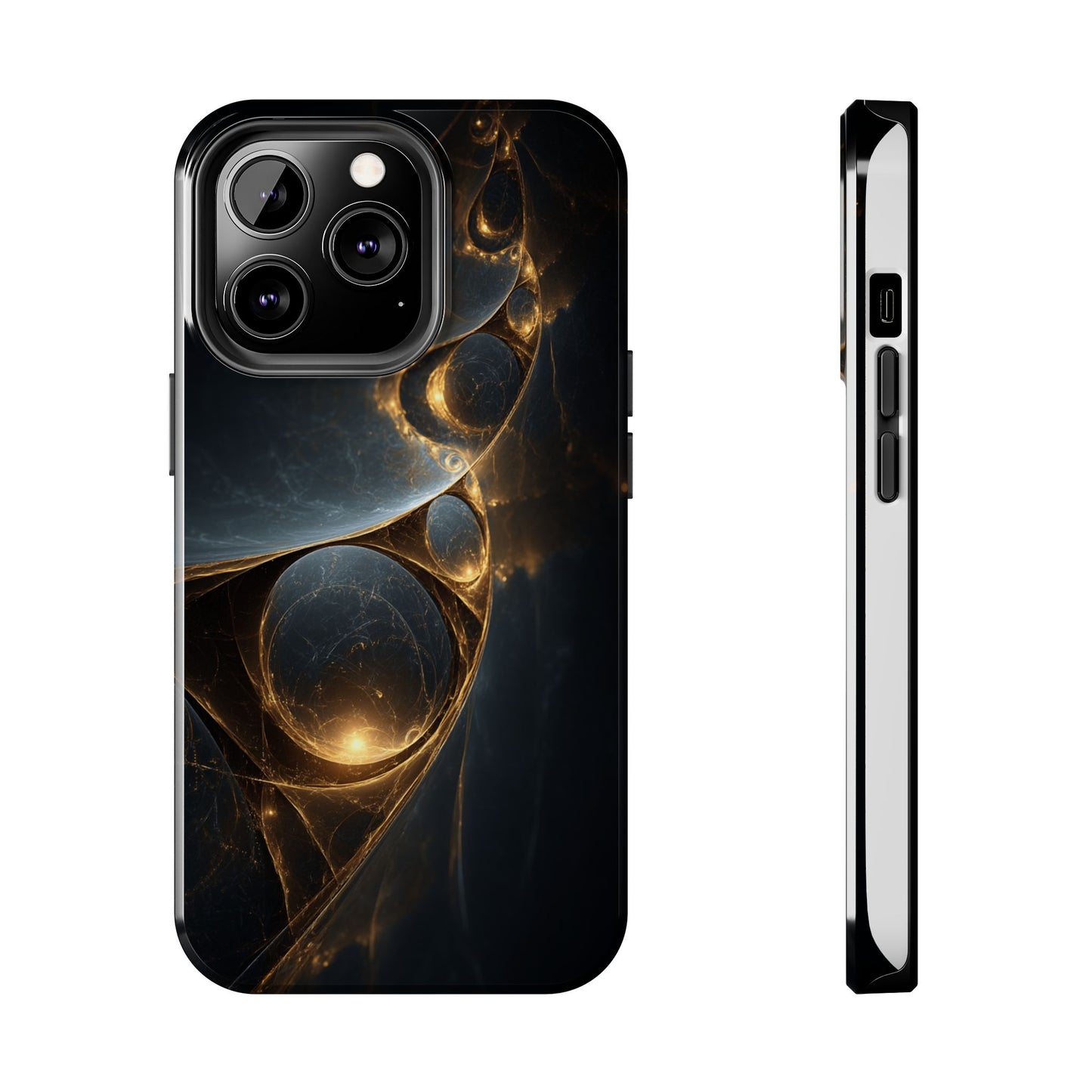 Stylish Tough Phone Case with Elegant Golden Swirls