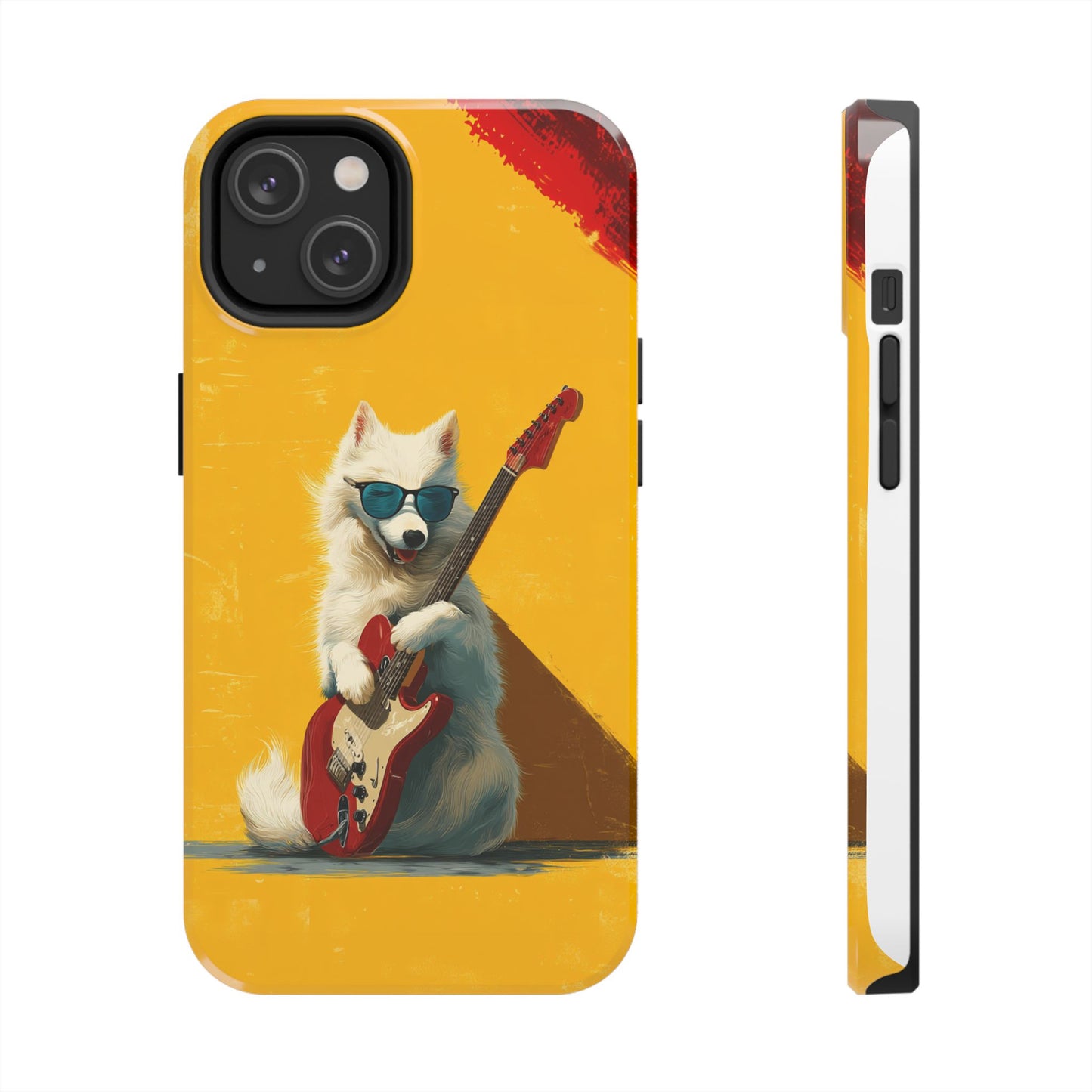 White Dog with Blue Sunglasses Playing Red Guitar Tough Phone Case