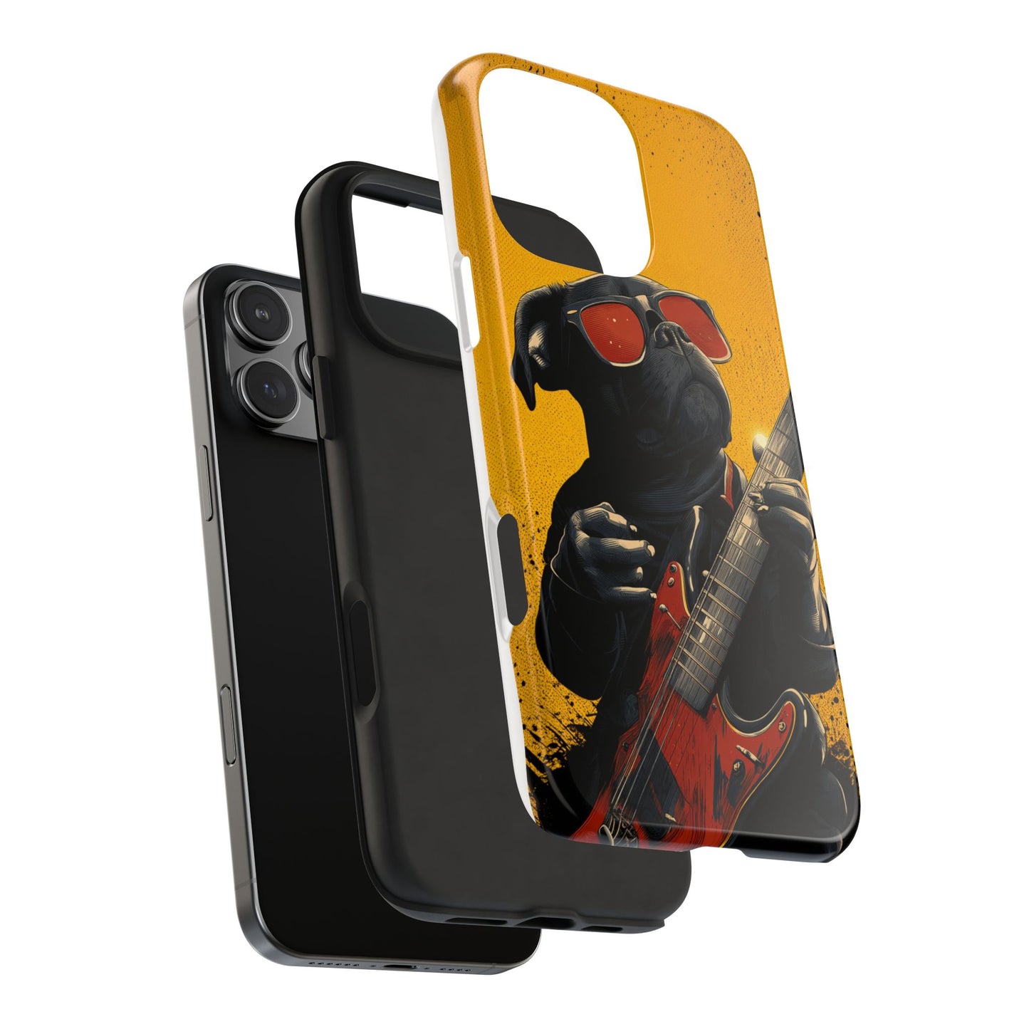 French Bulldog with Red Sunglasses Playing Red Guitar Tough Phone Case