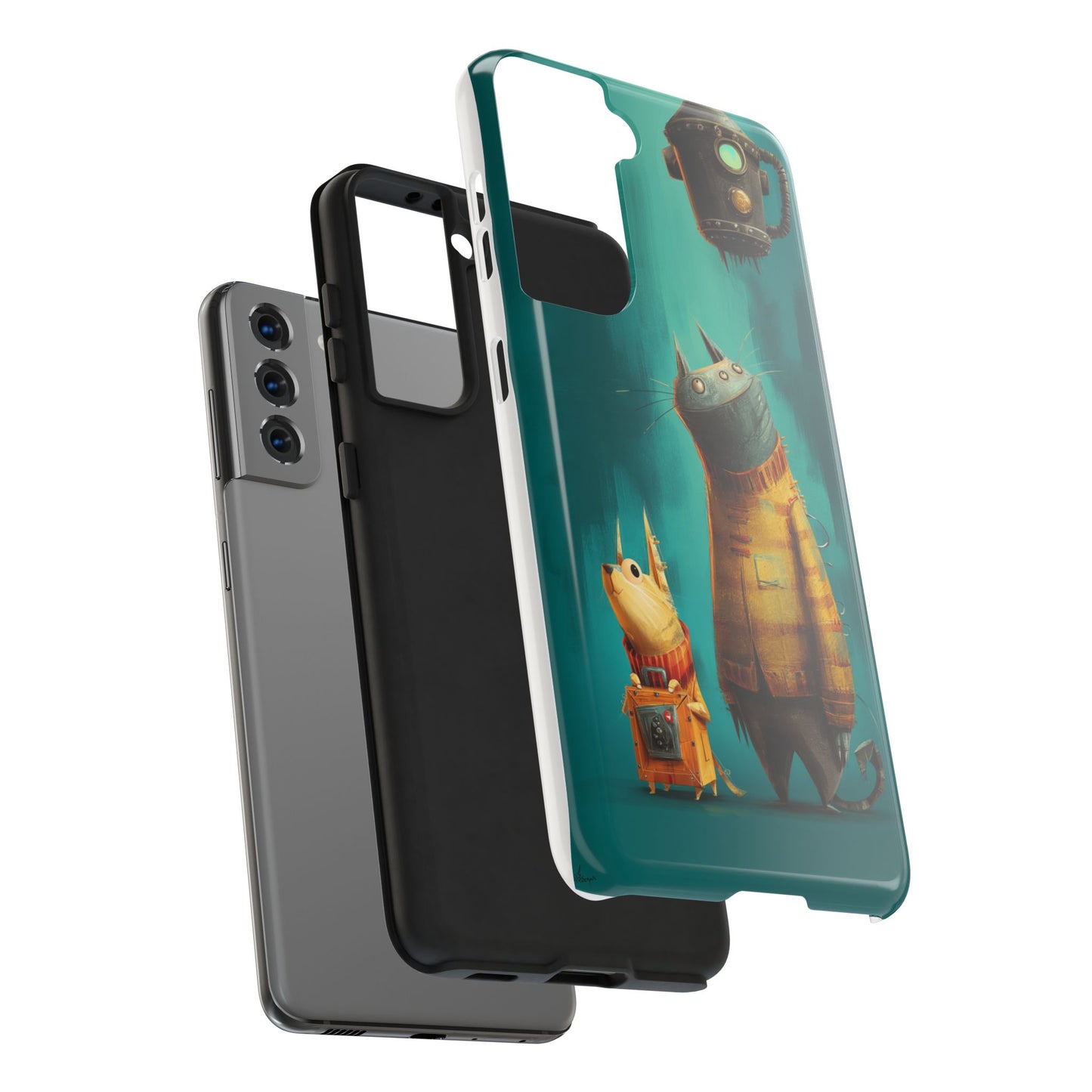 Whimsical Cat Adventure Tough Phone Case - Unique Design for Animal Lovers