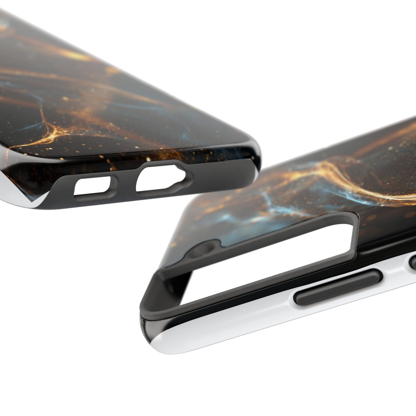Stylish Tough Phone Case with Elegant Gold Swirl Design