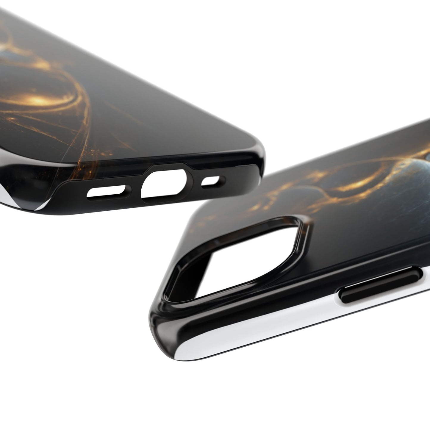 Stylish Tough Phone Case with Elegant Golden Swirls