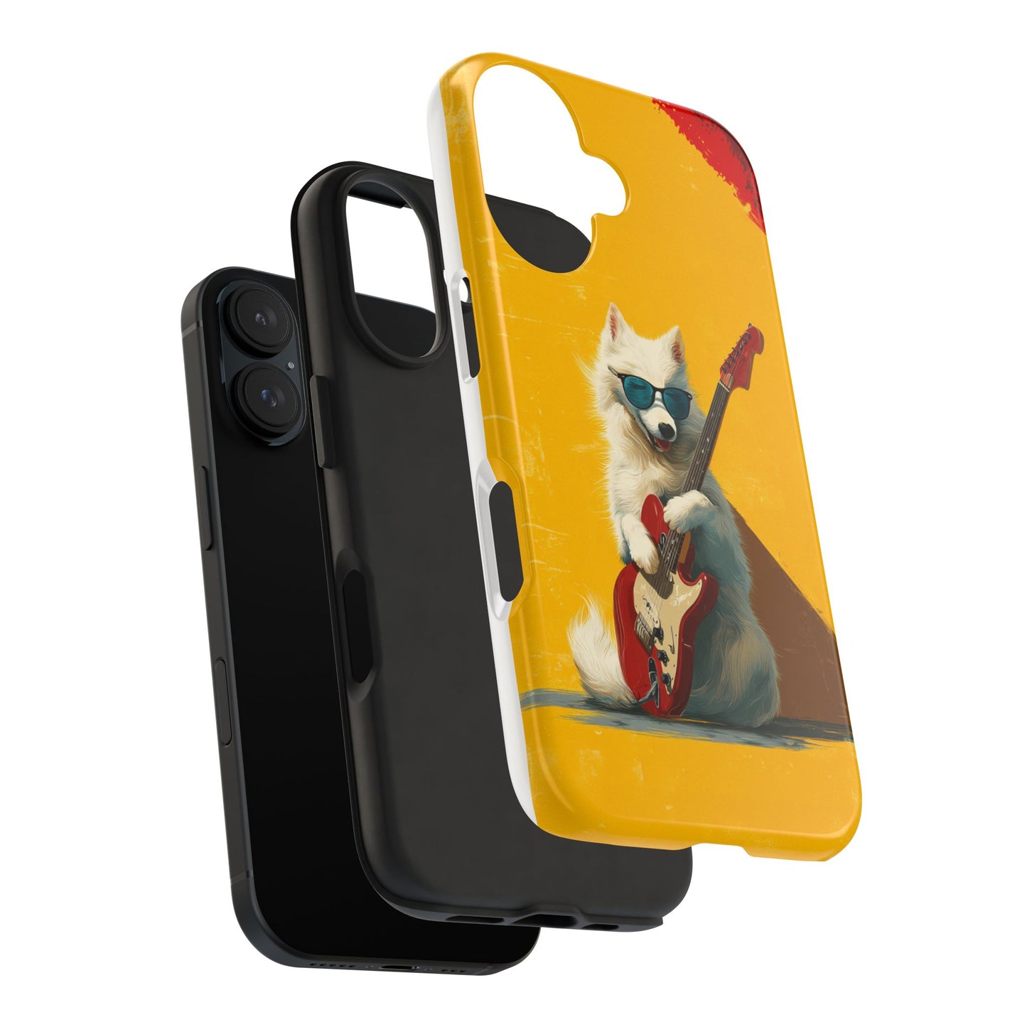 White Dog with Blue Sunglasses Playing Red Guitar Tough Phone Case