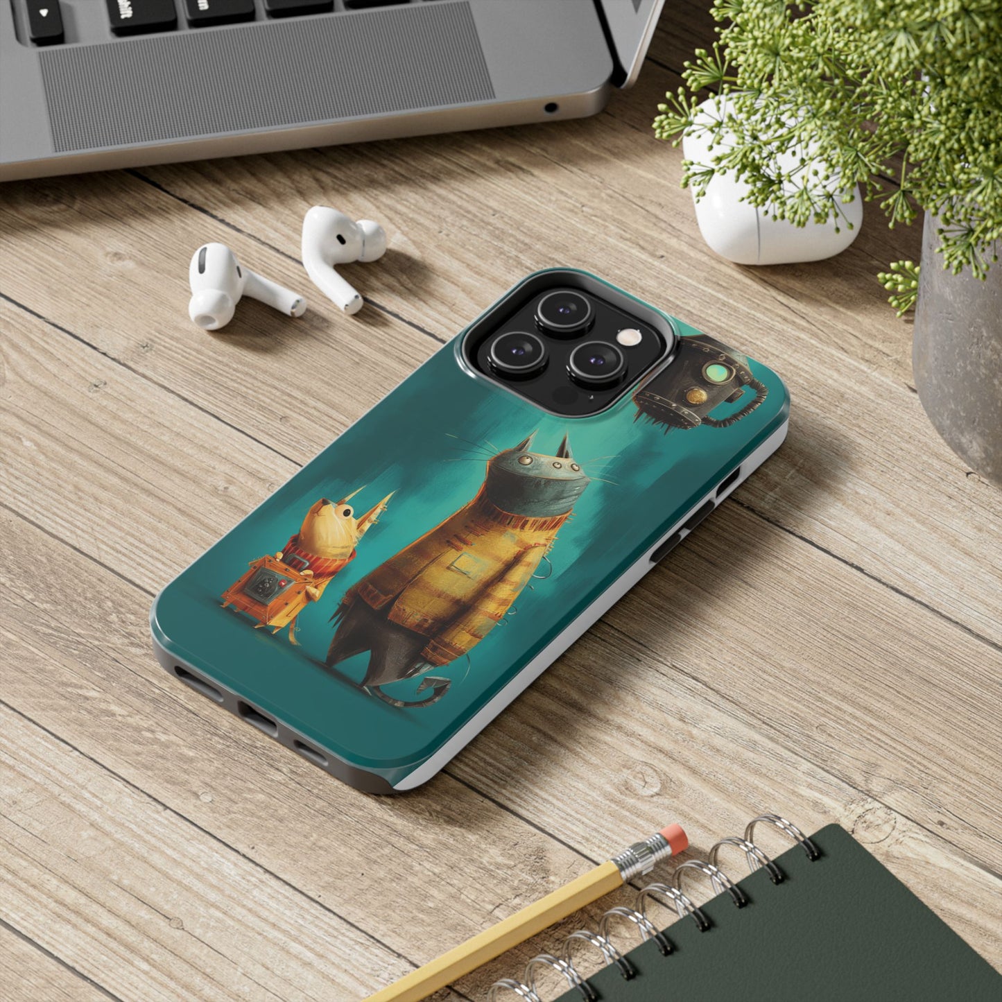 Whimsical Cat Adventure Tough Phone Case - Unique Design for Animal Lovers