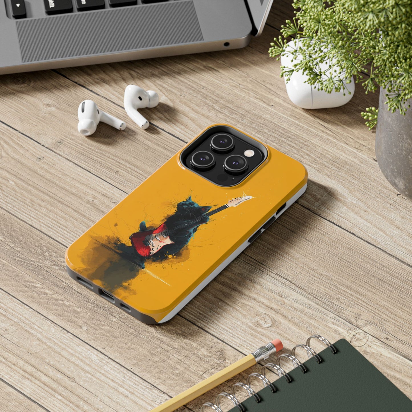 Black Cat Playing Red Guitar Tough Phone Case