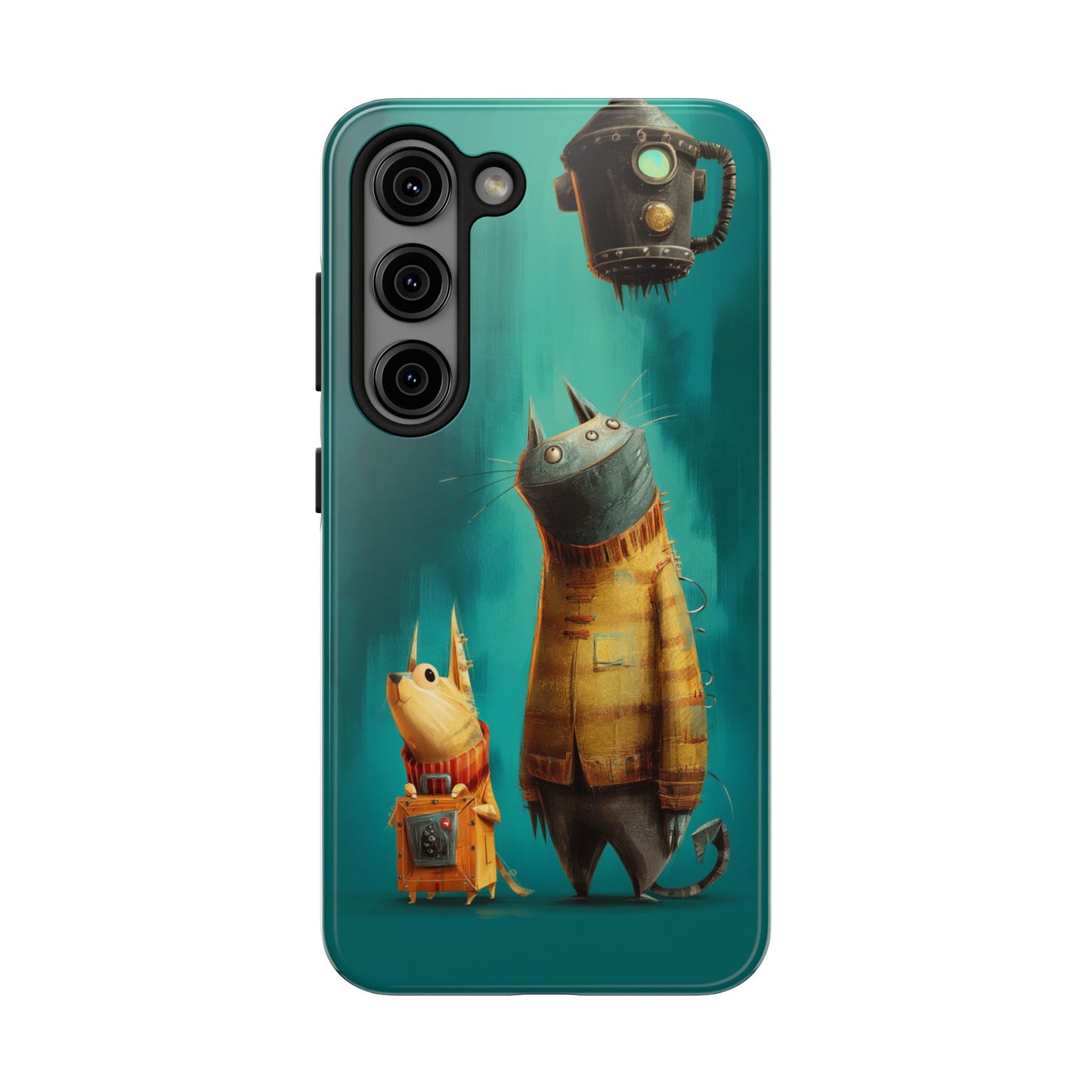 Whimsical Cat Adventure Tough Phone Case - Unique Design for Animal Lovers