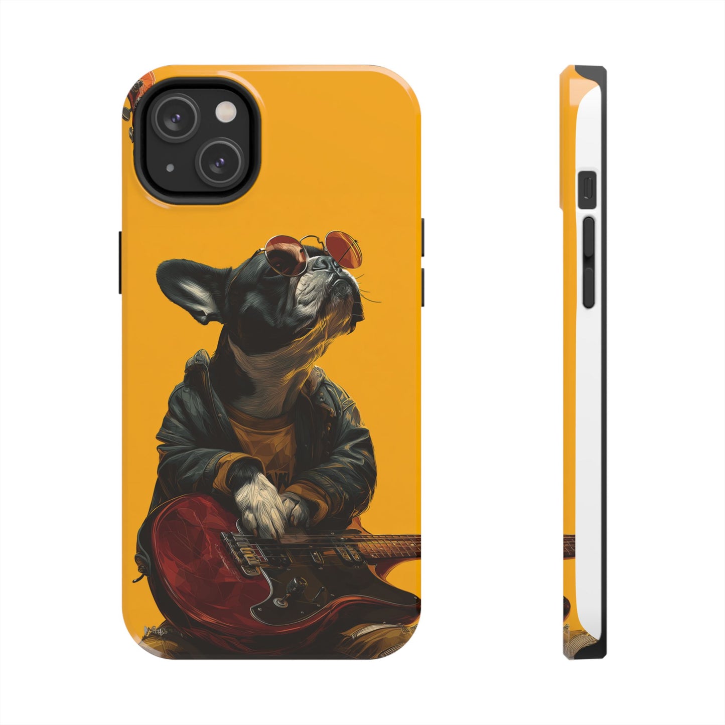 French Bulldog with Red Sunglasses Playing Red Guitar Tough Phone Case