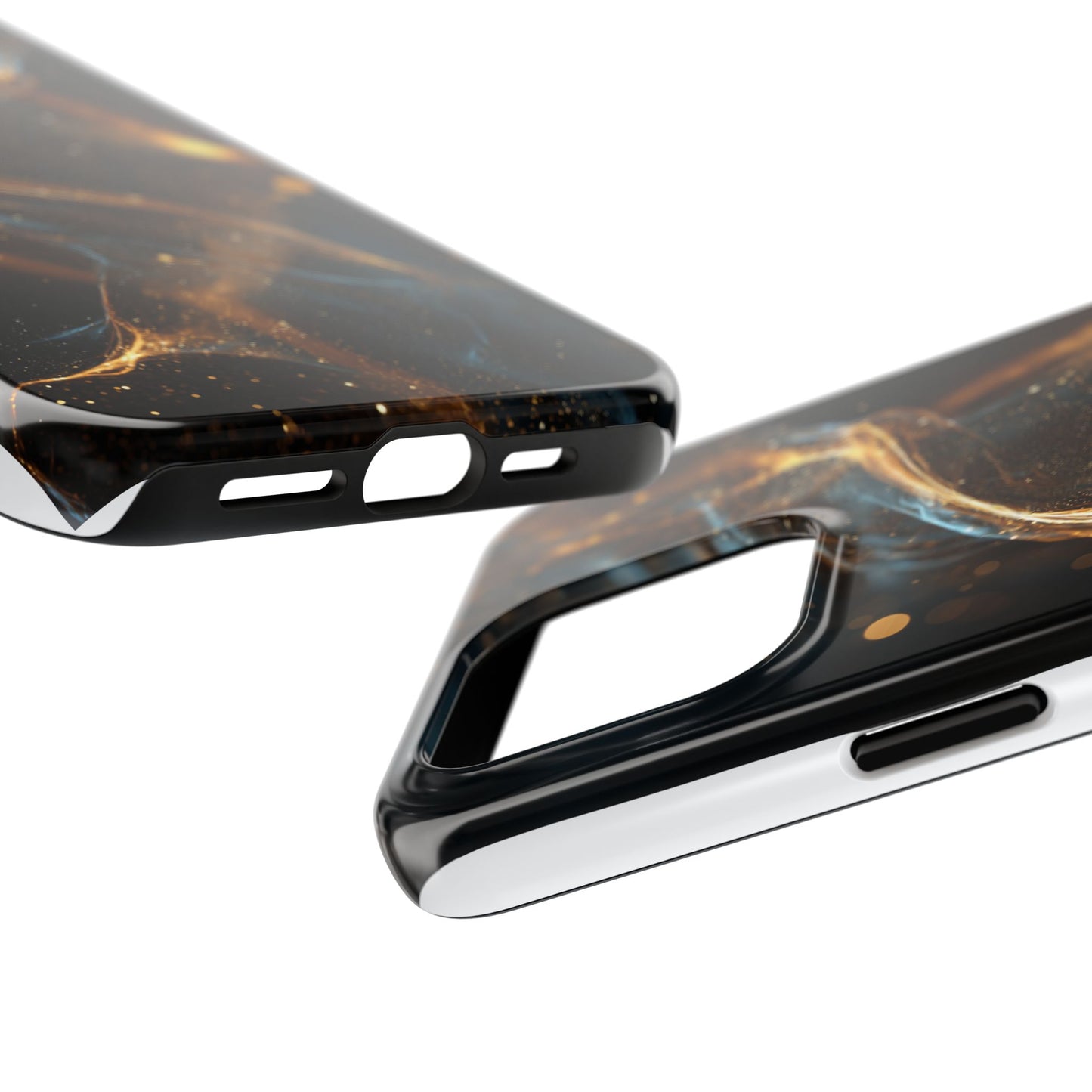 Stylish Tough Phone Case with Elegant Gold Swirl Design