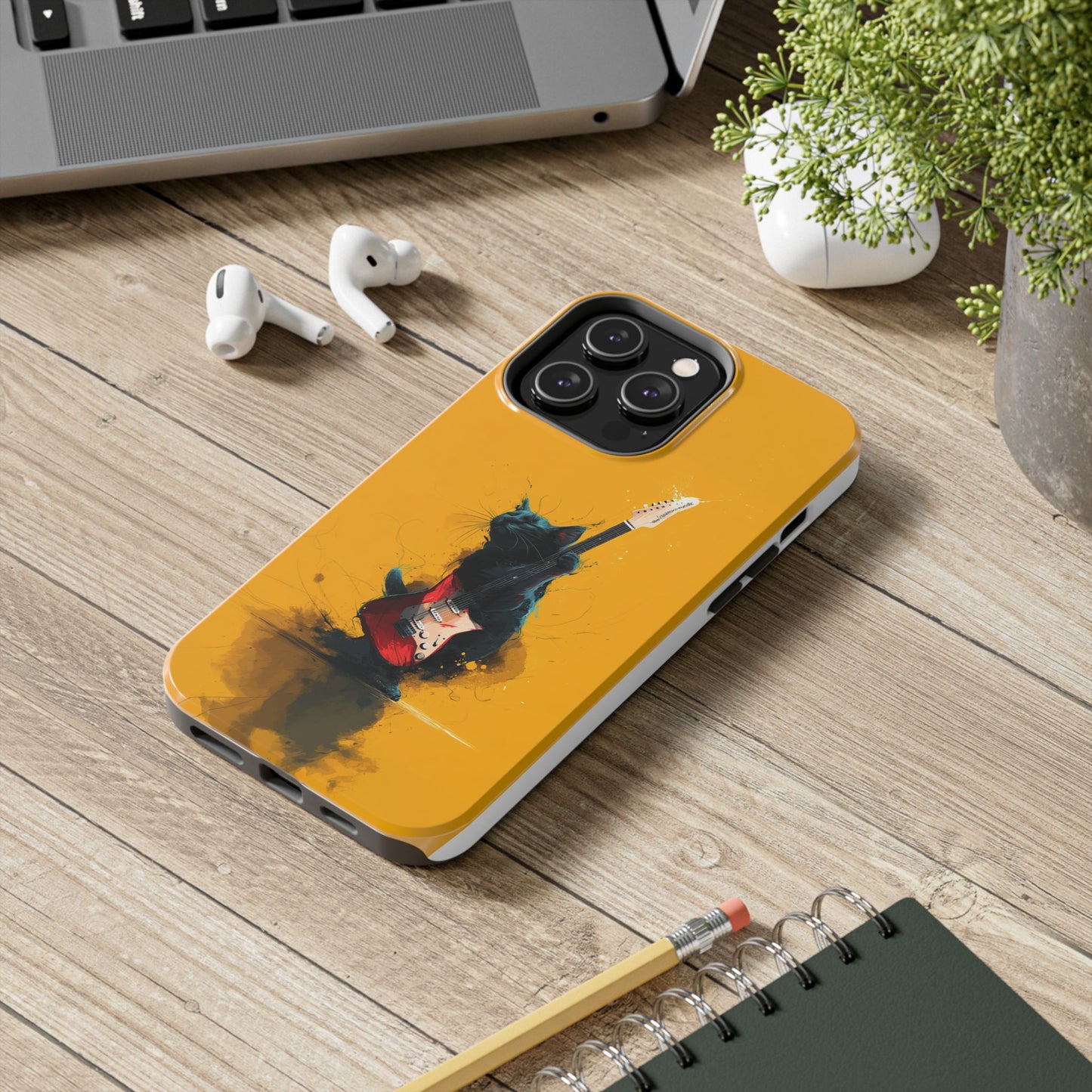 Black Cat Playing Red Guitar Tough Phone Case