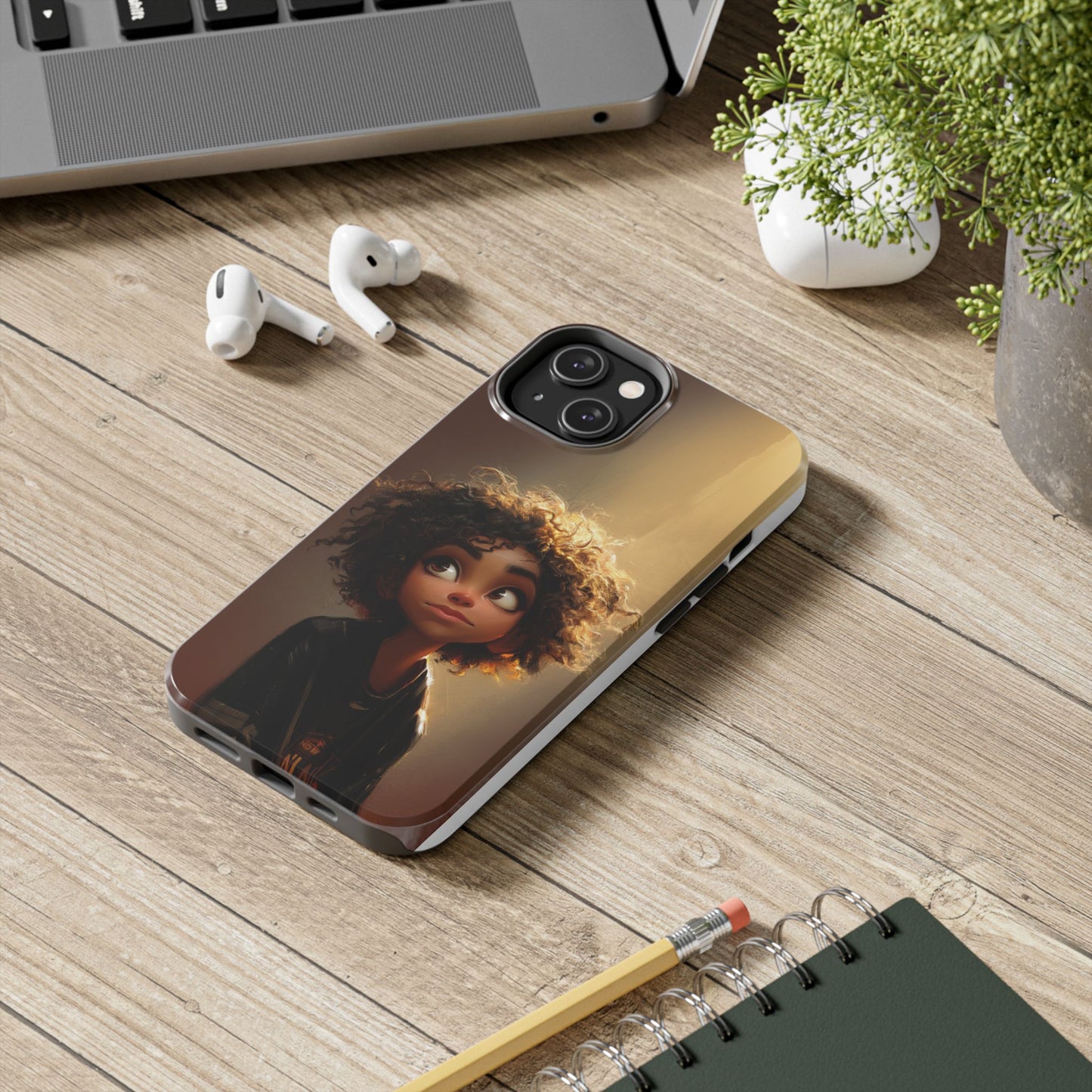 Artistic Tough Phone Case with Whimsical Character Design