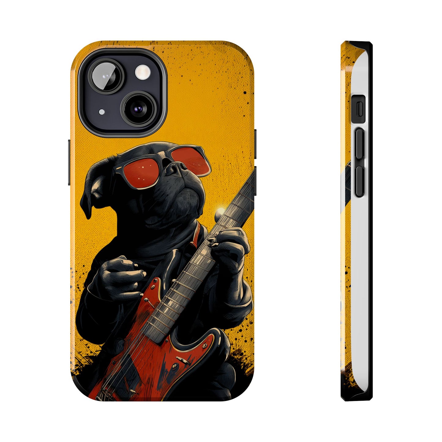 French Bulldog with Red Sunglasses Playing Red Guitar Tough Phone Case