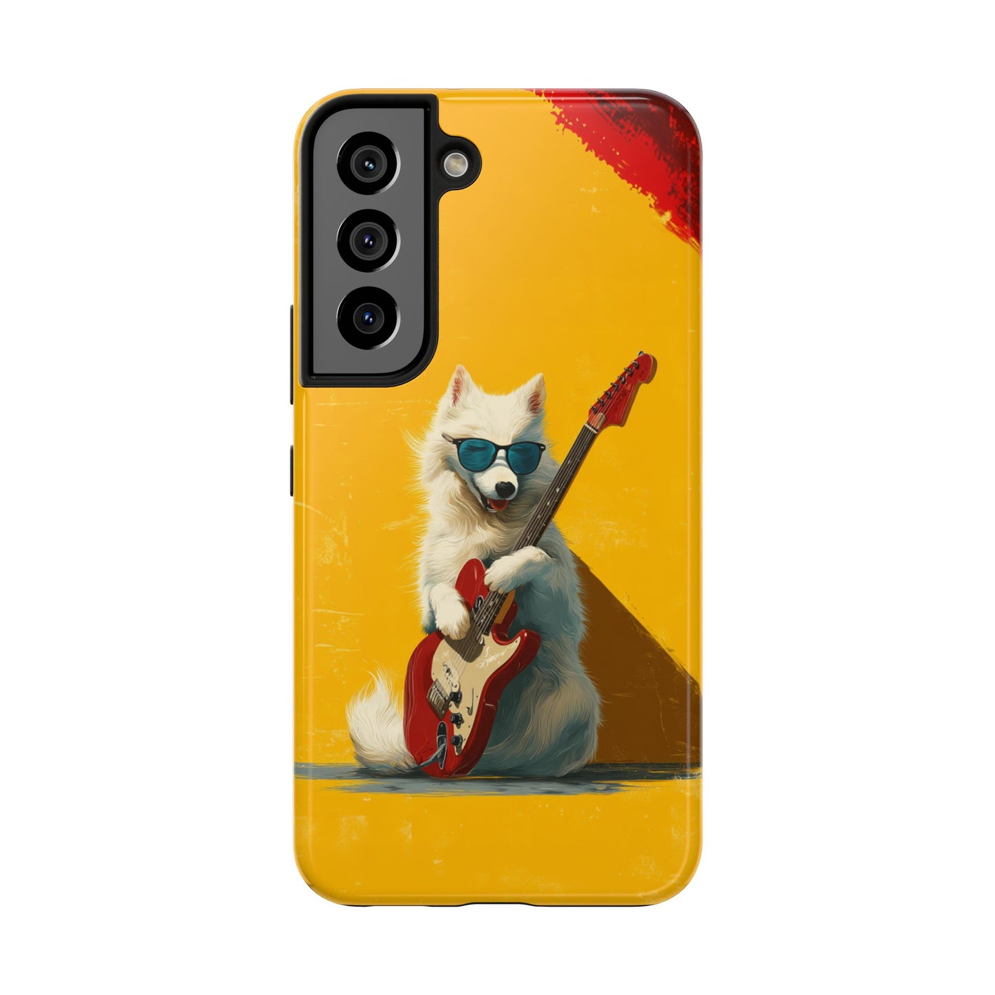 White Dog with Blue Sunglasses Playing Red Guitar Tough Phone Case