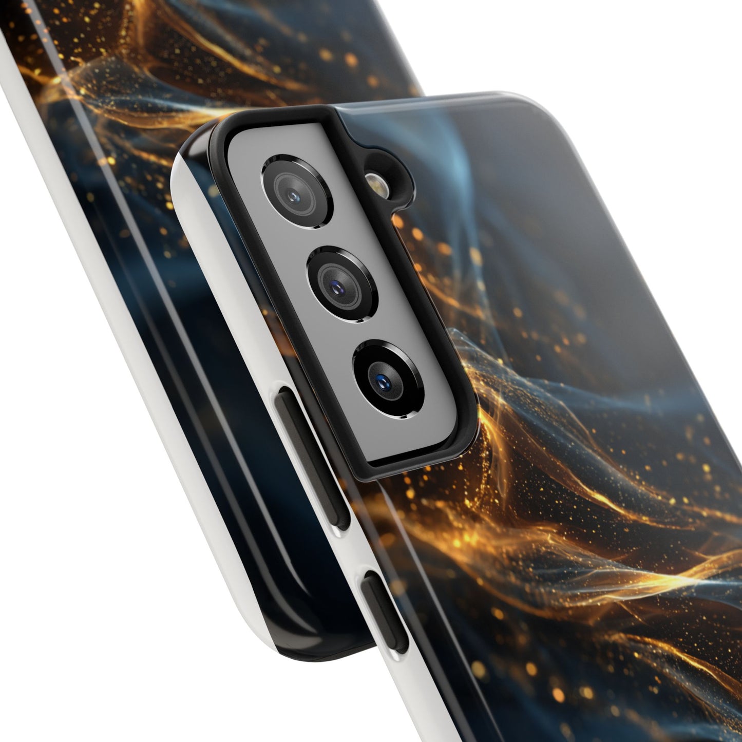 Stylish Tough Phone Case with Golden Swirl Design