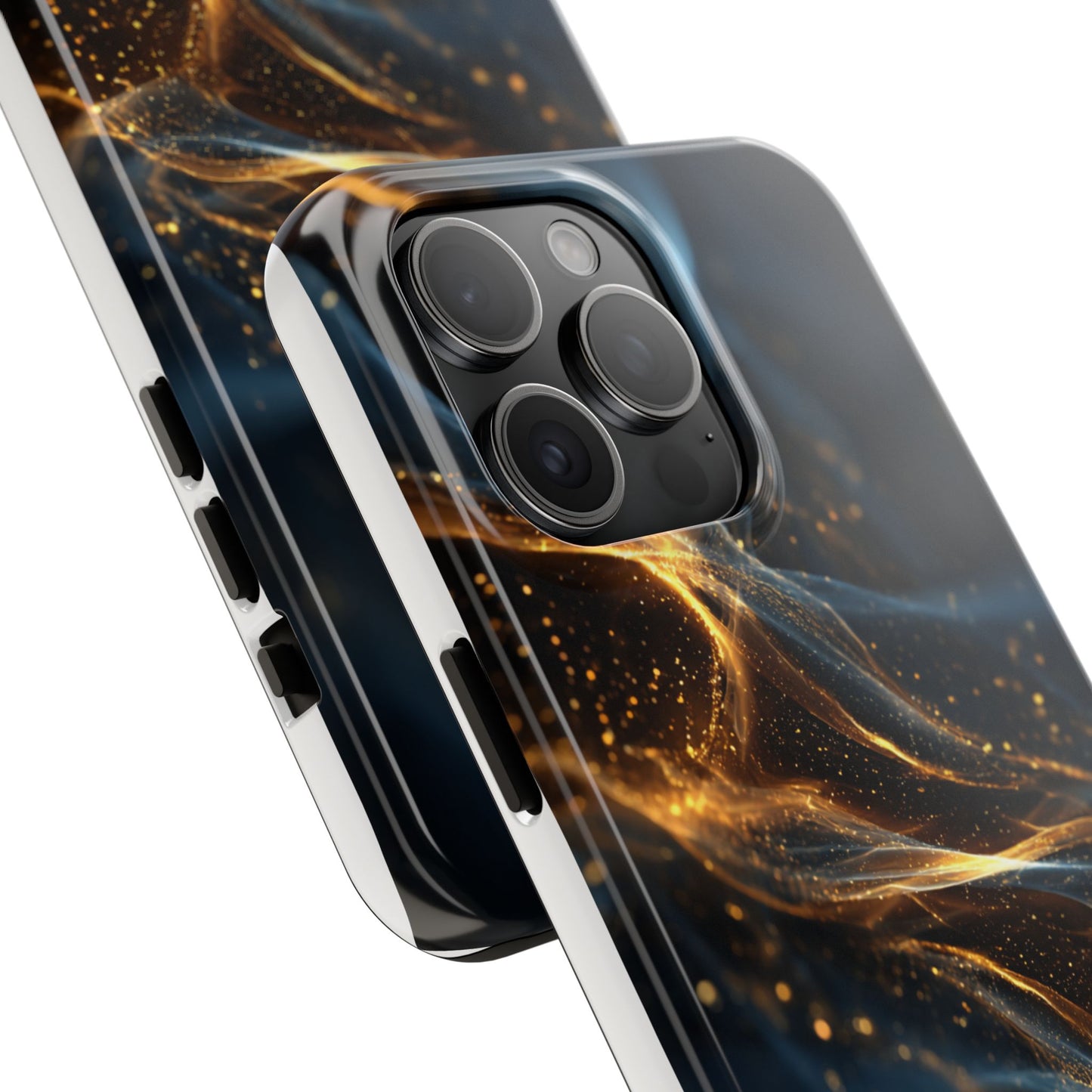 Stylish Tough Phone Case with Golden Swirl Design