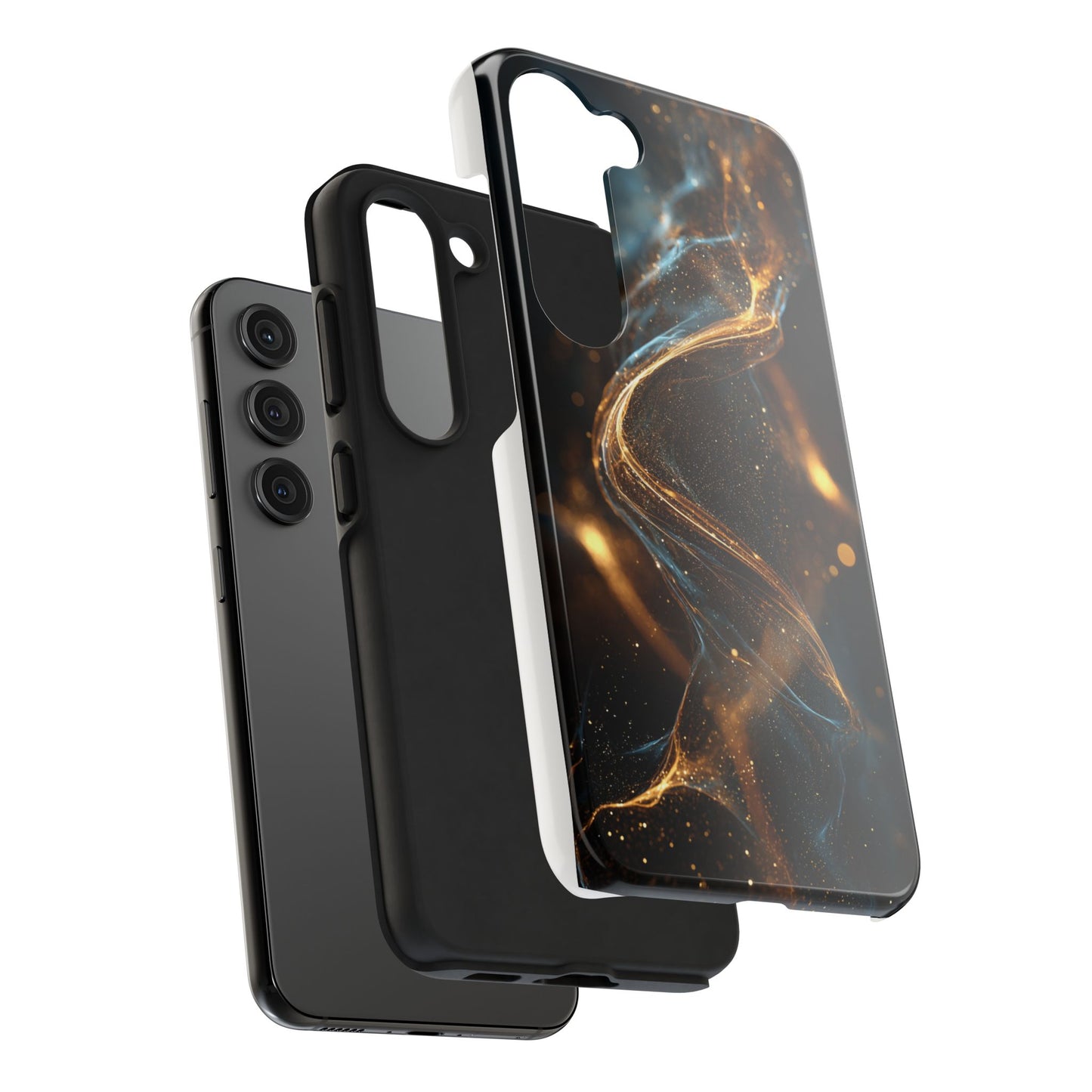 Stylish Tough Phone Case with Elegant Gold Swirl Design