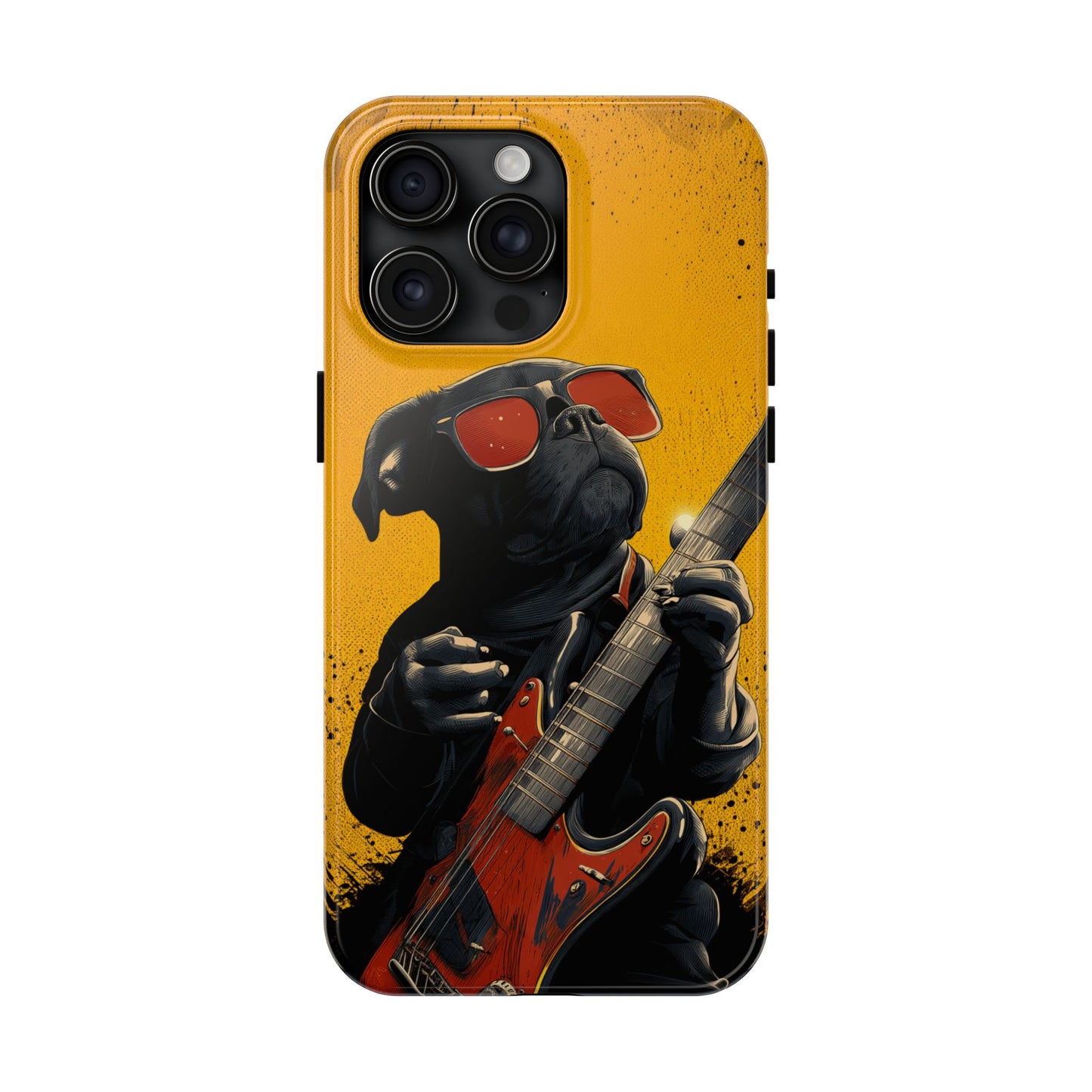 French Bulldog with Red Sunglasses Playing Red Guitar Tough Phone Case