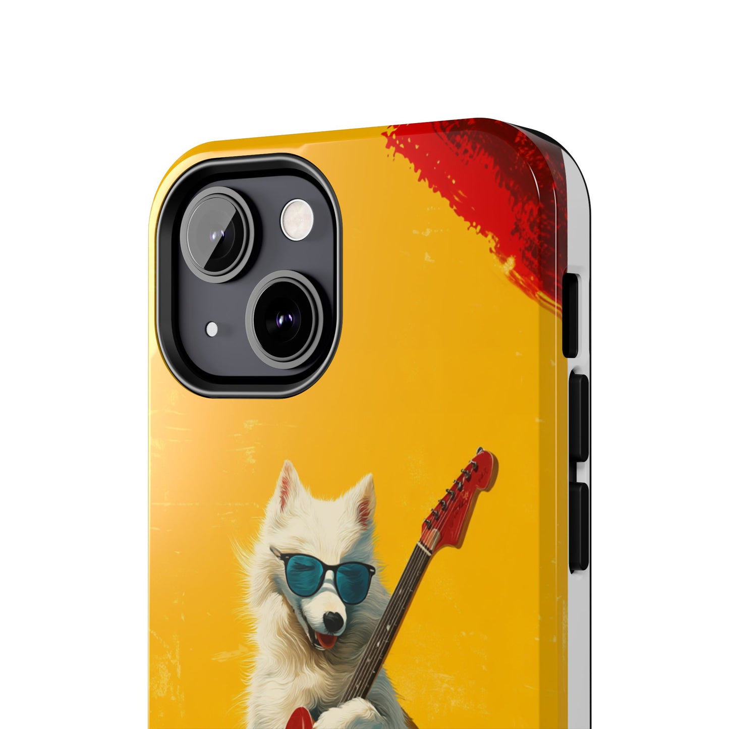 White Dog with Blue Sunglasses Playing Red Guitar Tough Phone Case