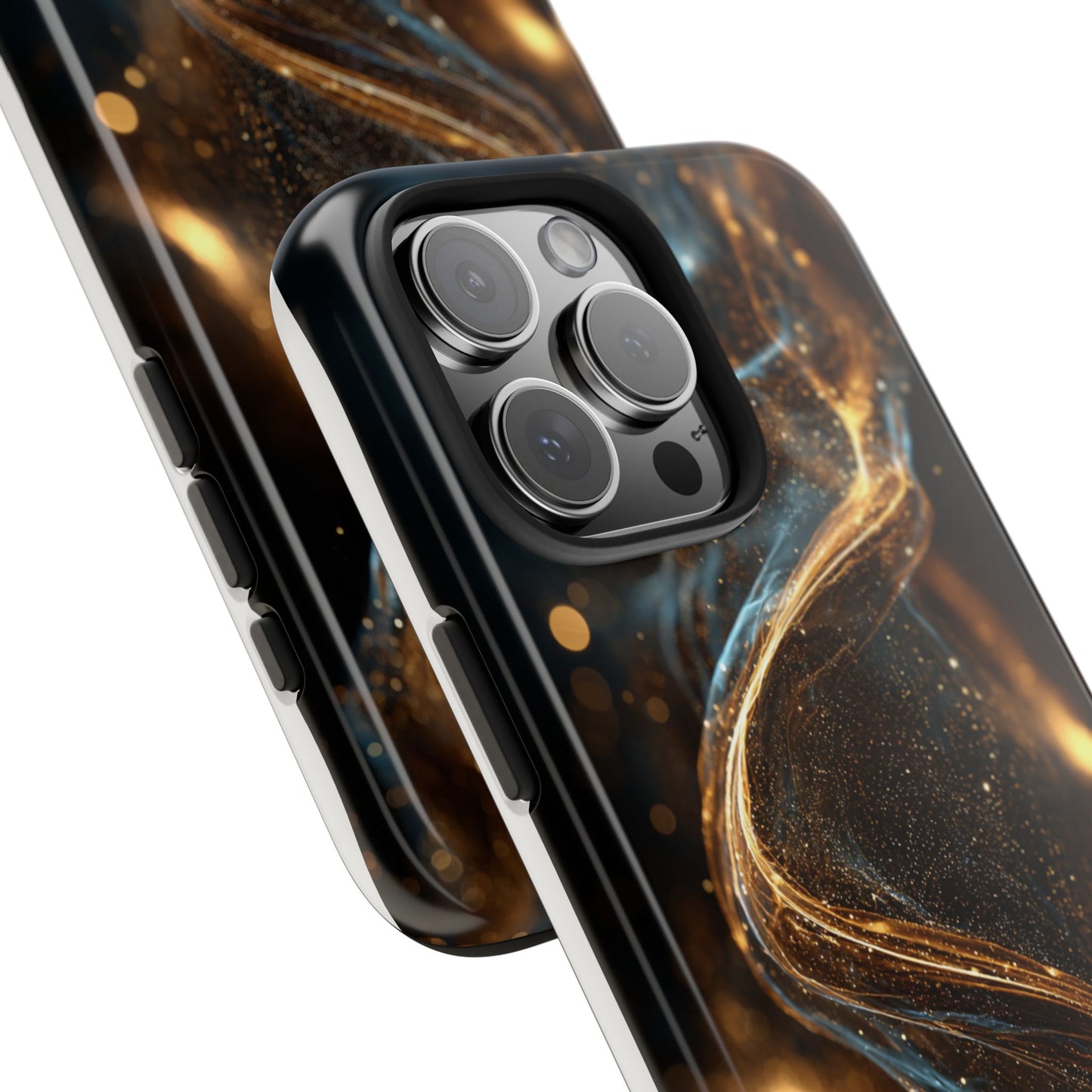 Stylish Tough Phone Case with Elegant Gold Swirl Design