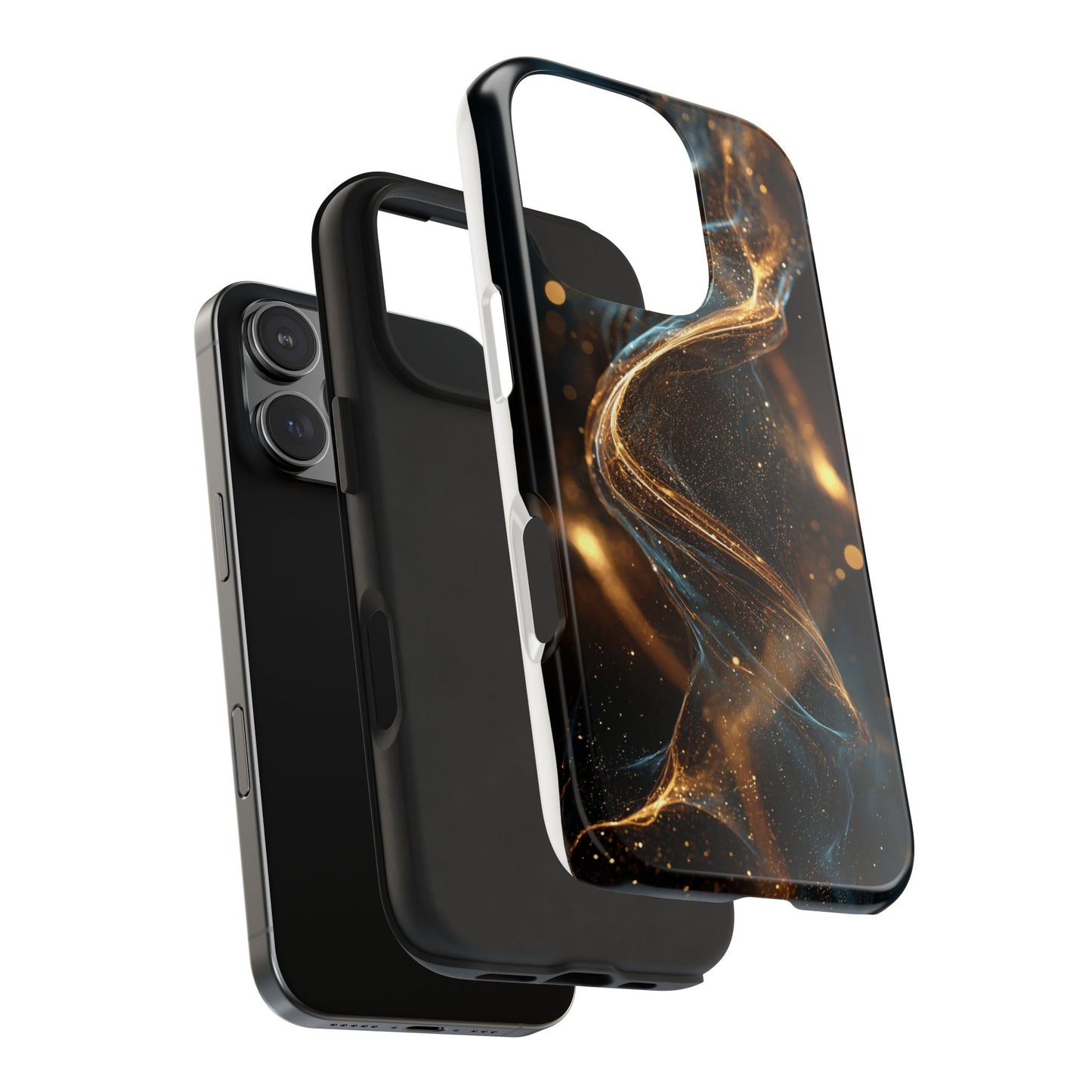 Stylish Tough Phone Case with Elegant Gold Swirl Design