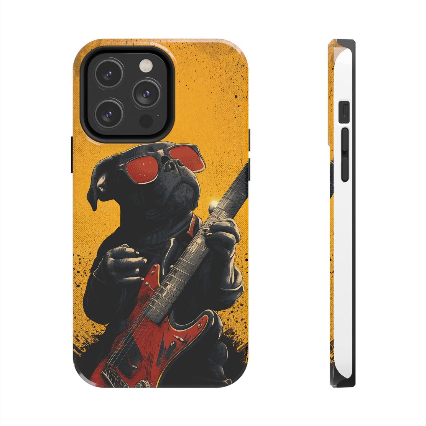 French Bulldog with Red Sunglasses Playing Red Guitar Tough Phone Case
