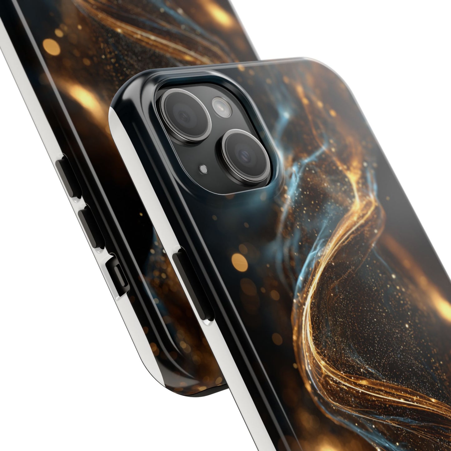 Stylish Tough Phone Case with Elegant Gold Swirl Design