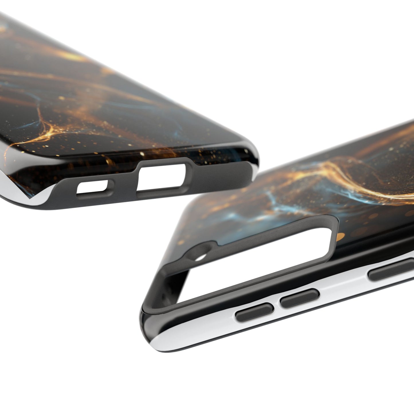 Stylish Tough Phone Case with Elegant Gold Swirl Design