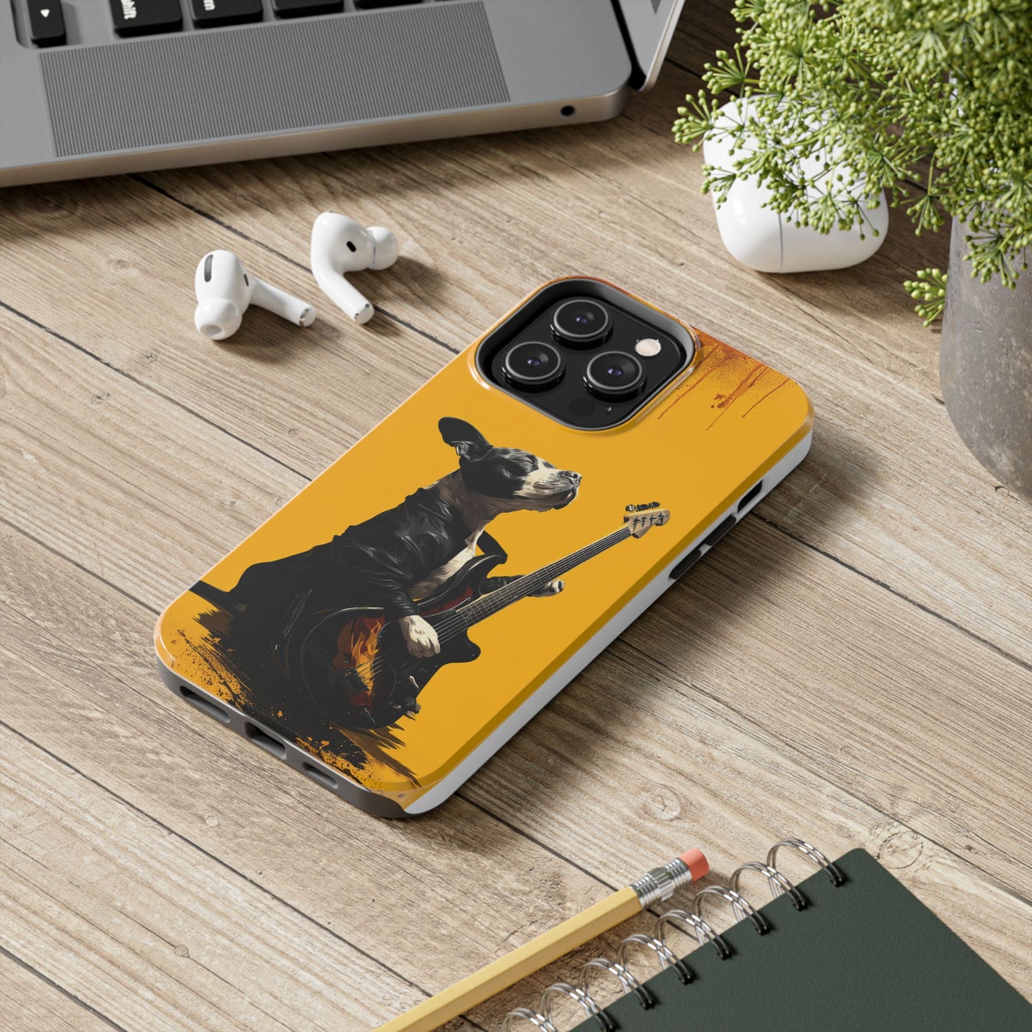 Rock Star Dog with Guitar Tough Phone Case – Wearable Art for Pet & Music Enthusiasts