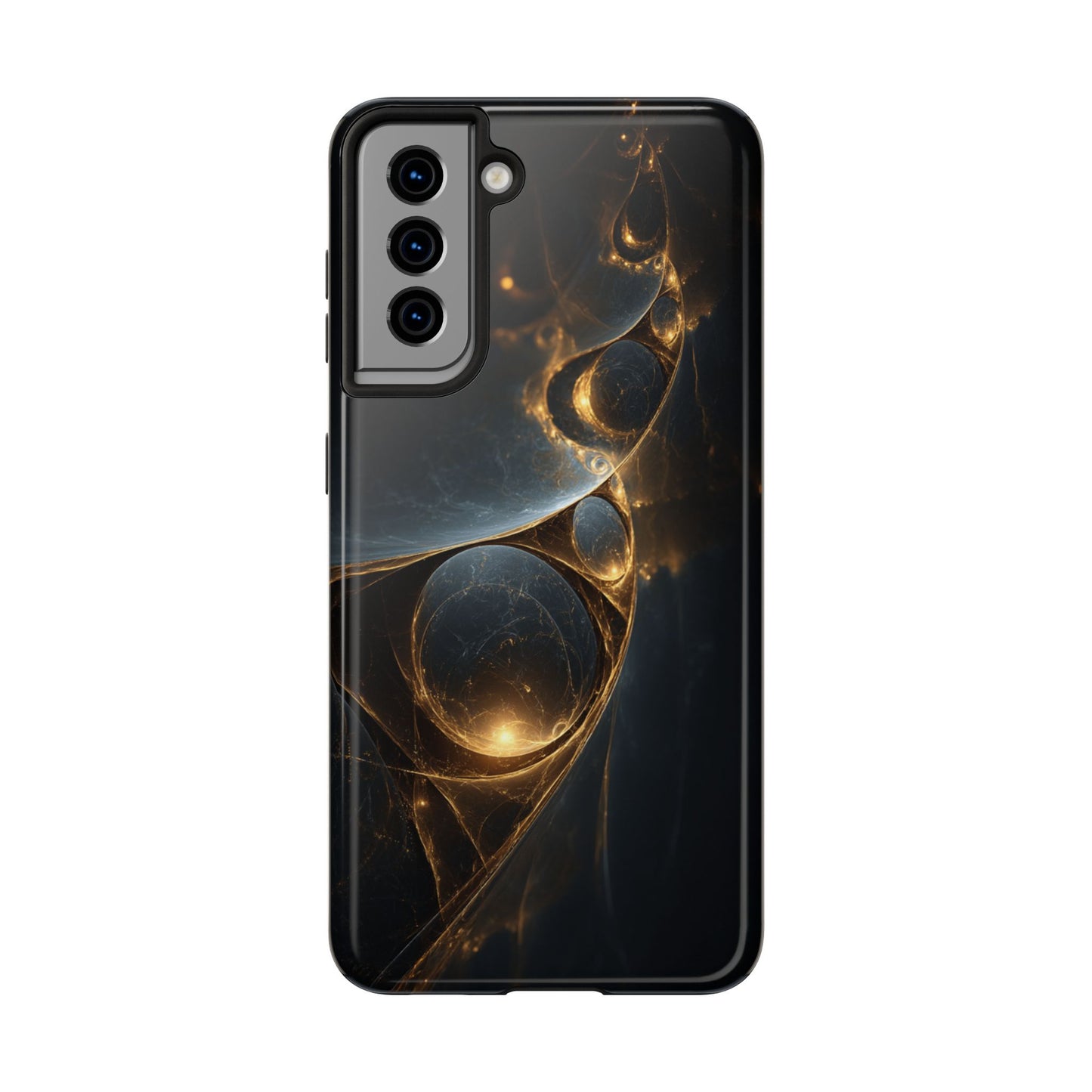 Stylish Tough Phone Case with Elegant Golden Swirls
