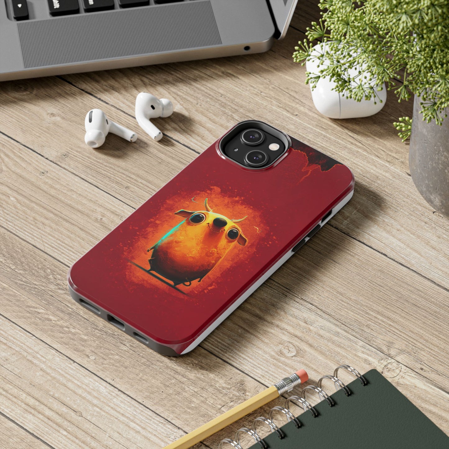 Whimsical Tough Phone Case - Cute Orange Monster Design