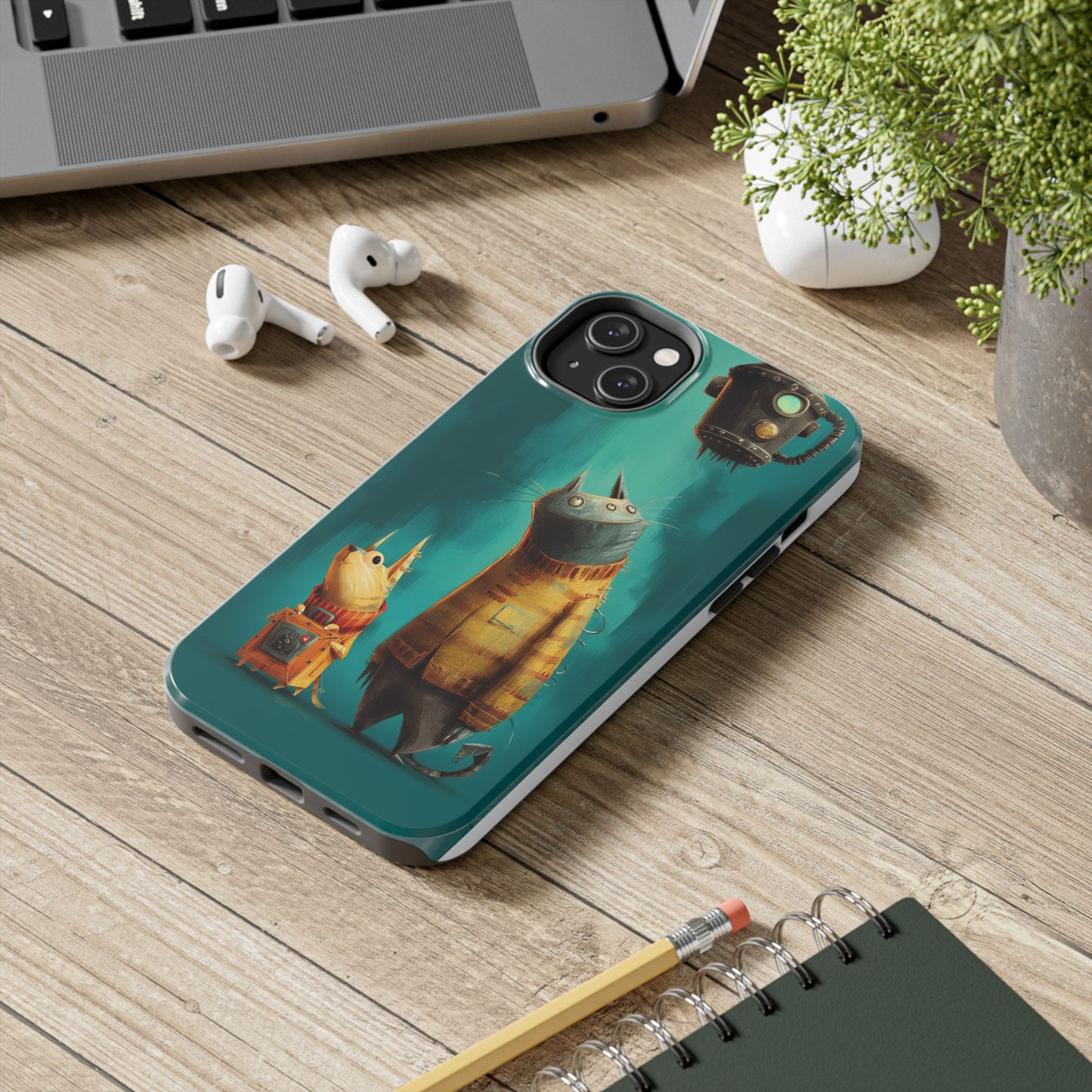 Whimsical Cat Adventure Tough Phone Case - Unique Design for Animal Lovers