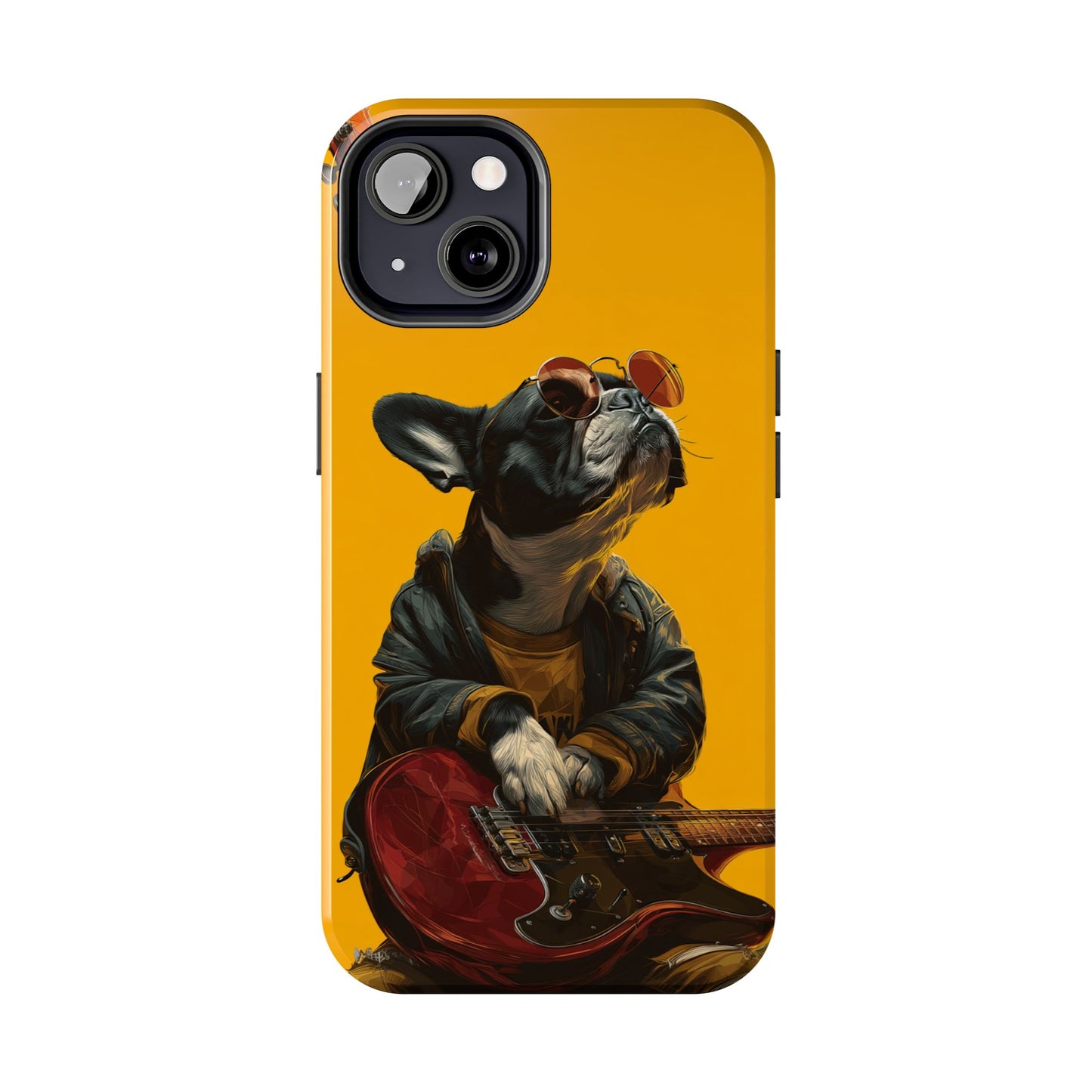 French Bulldog with Red Sunglasses Playing Red Guitar Tough Phone Case