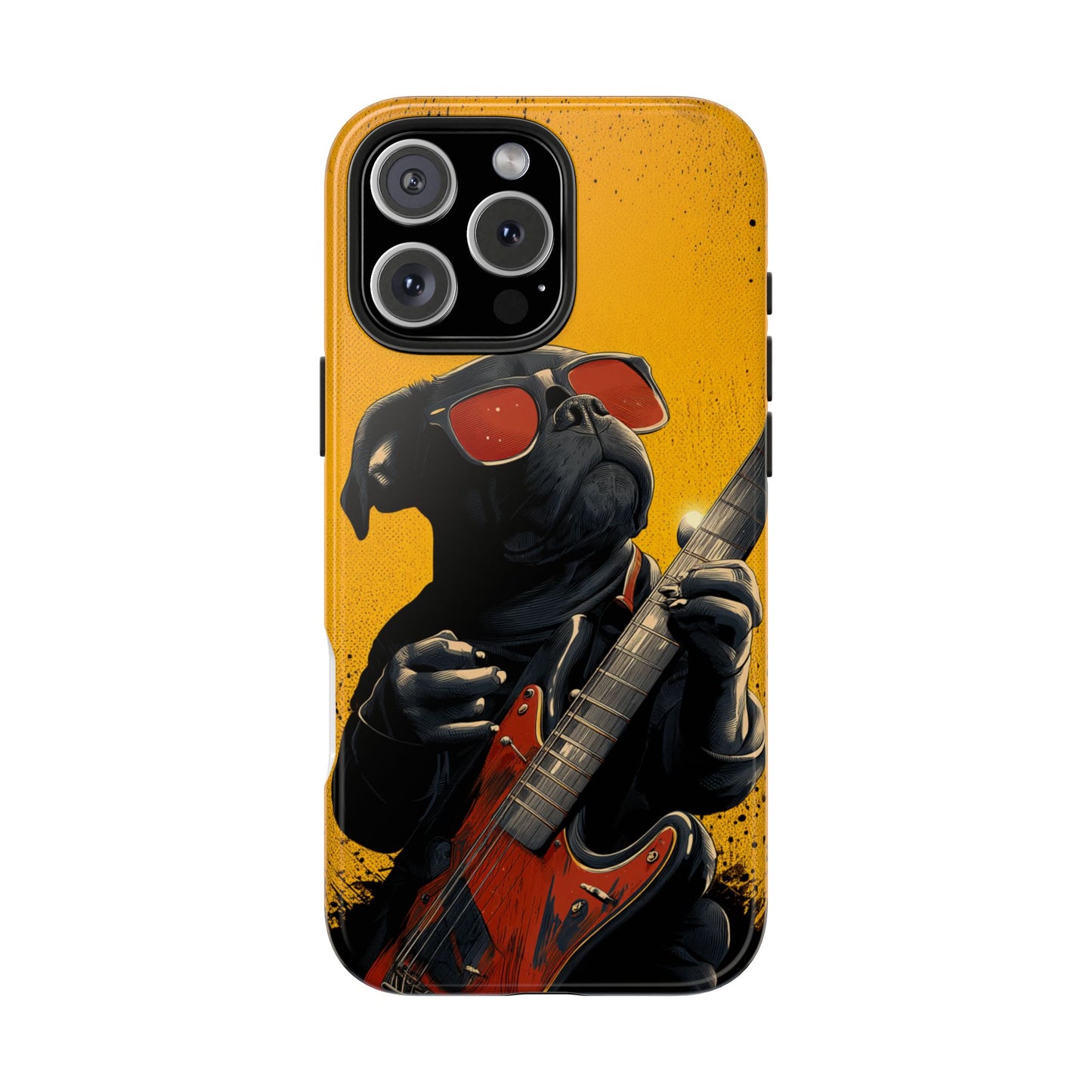 French Bulldog with Red Sunglasses Playing Red Guitar Tough Phone Case