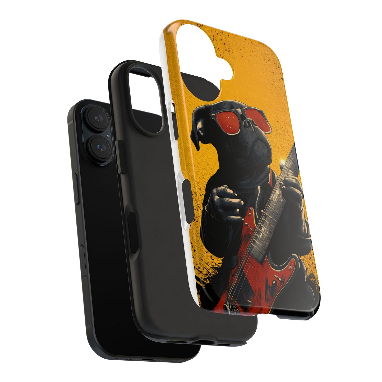 French Bulldog with Red Sunglasses Playing Red Guitar Tough Phone Case