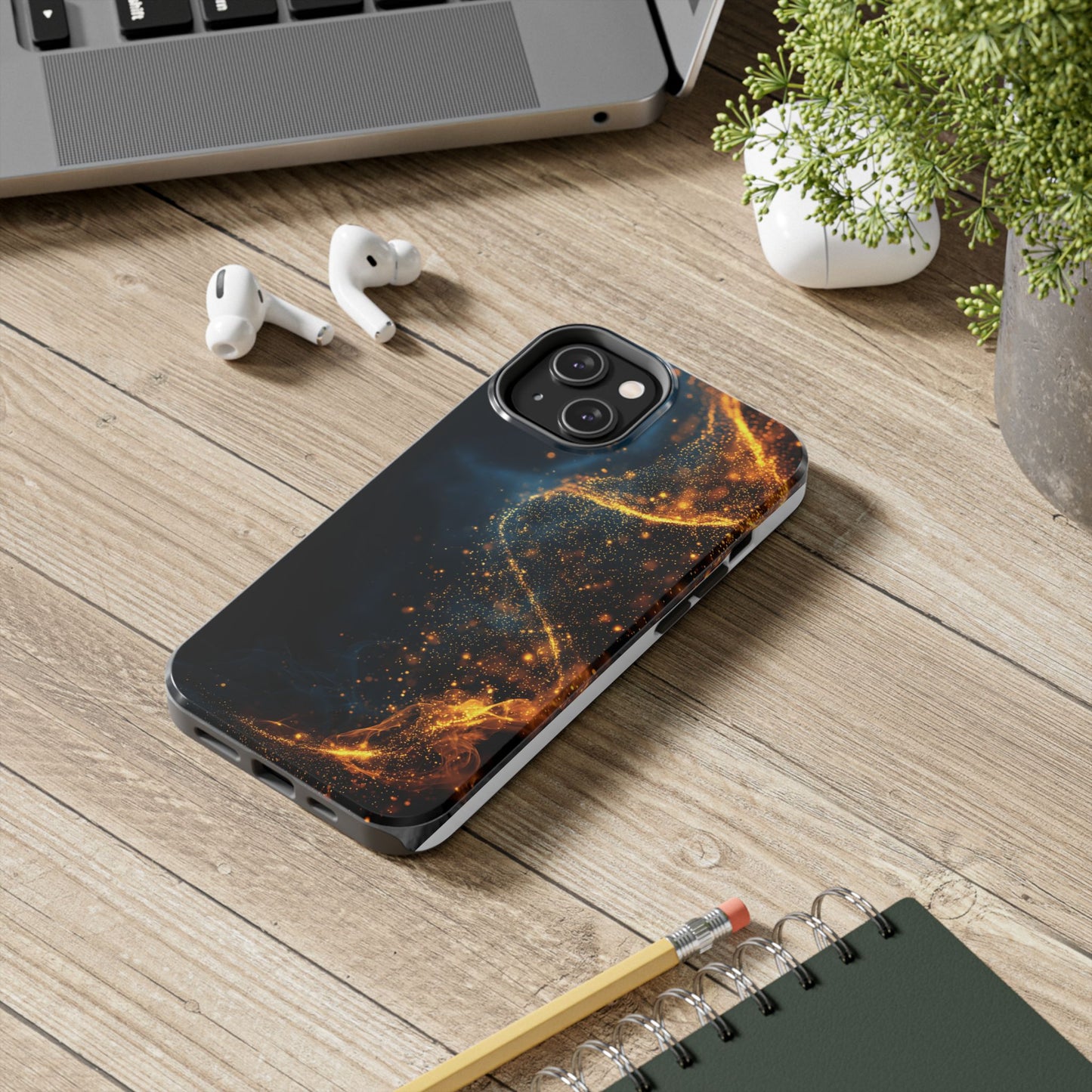 Sleek Tough Phone Cases with Abstract Gold and Blue Design
