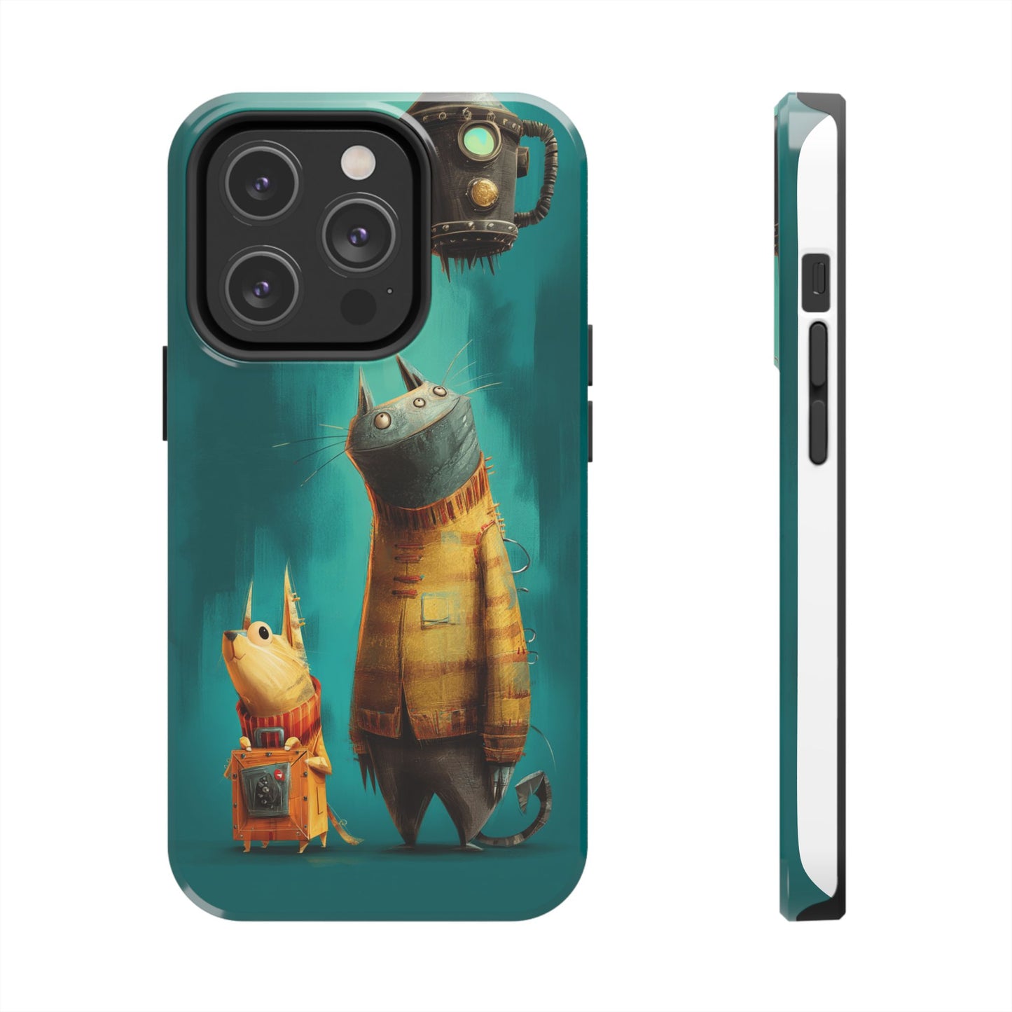 Whimsical Cat Adventure Tough Phone Case - Unique Design for Animal Lovers